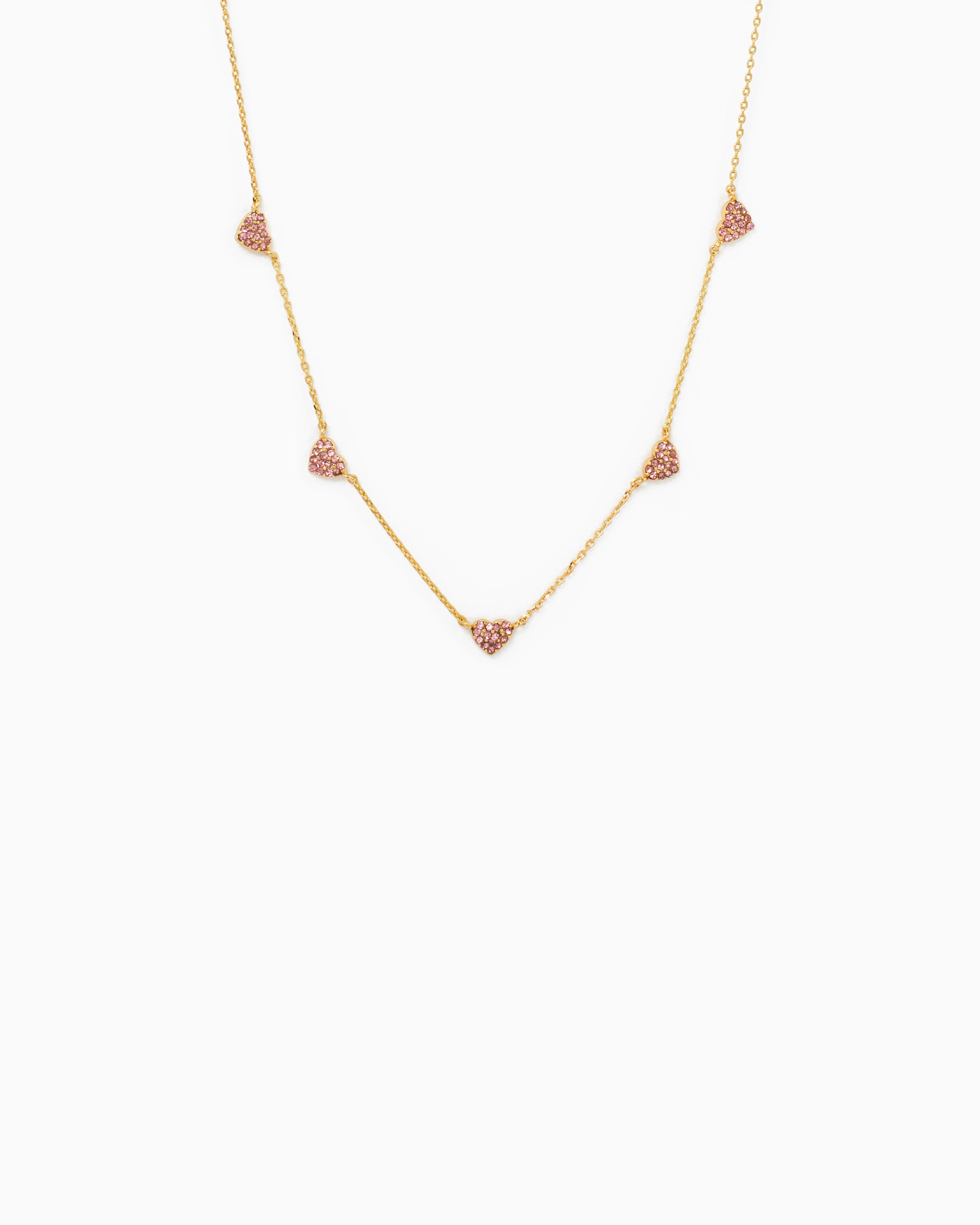 CZ Pavé Heart Station Necklace – Rose