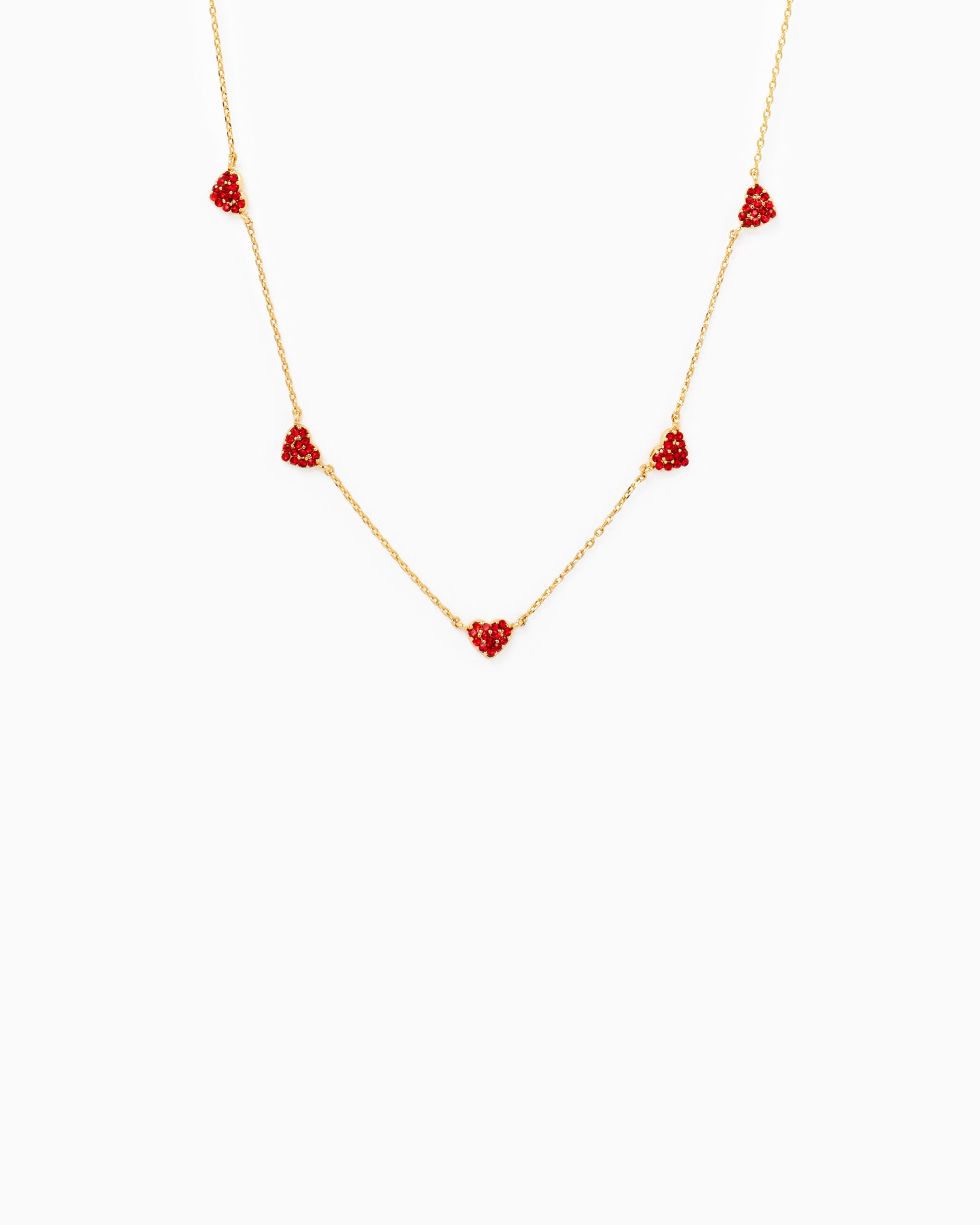 CZ Pavé Heart Station Necklace – Red