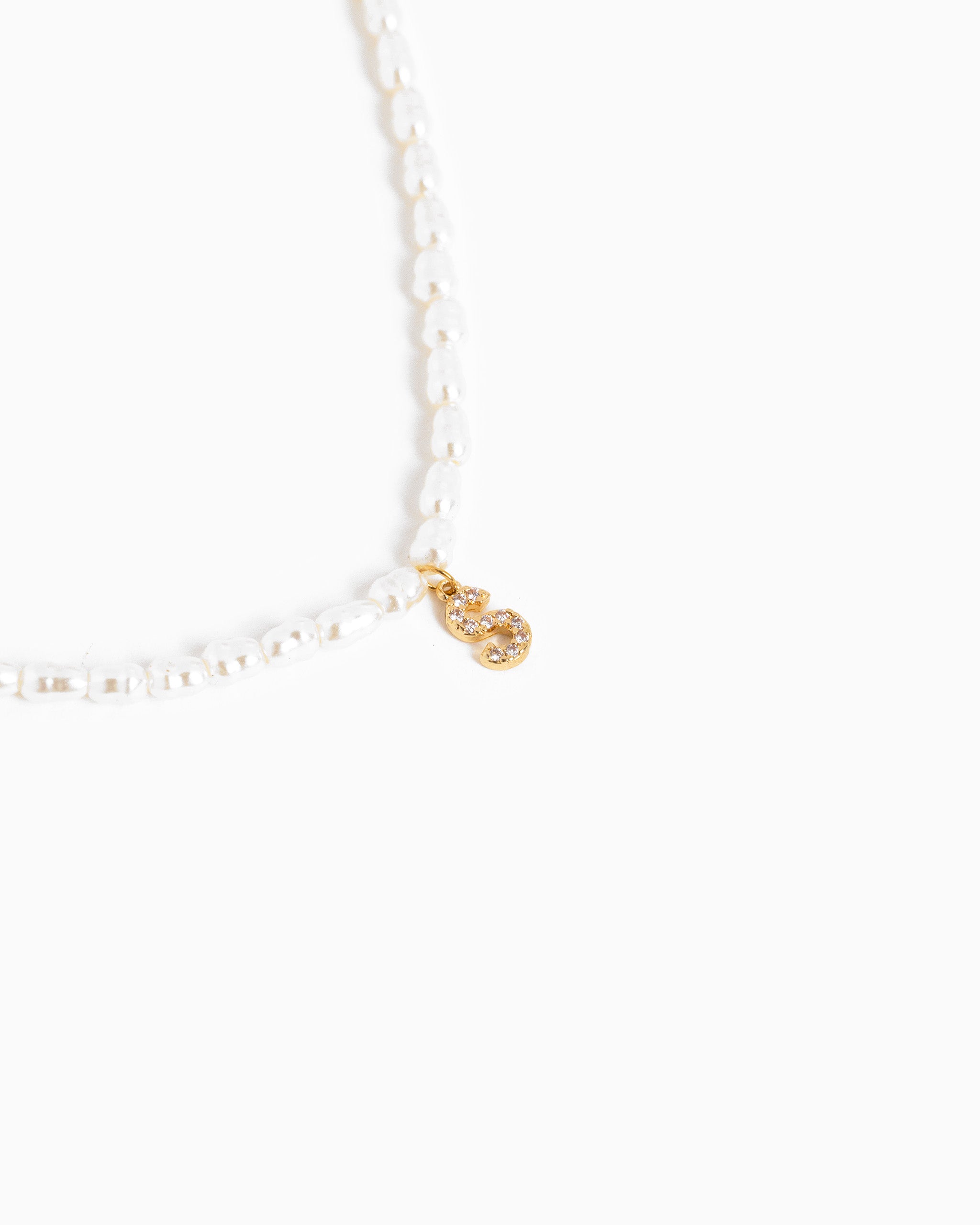 CZ Pave Letter Initial Pearl Necklace – on model
