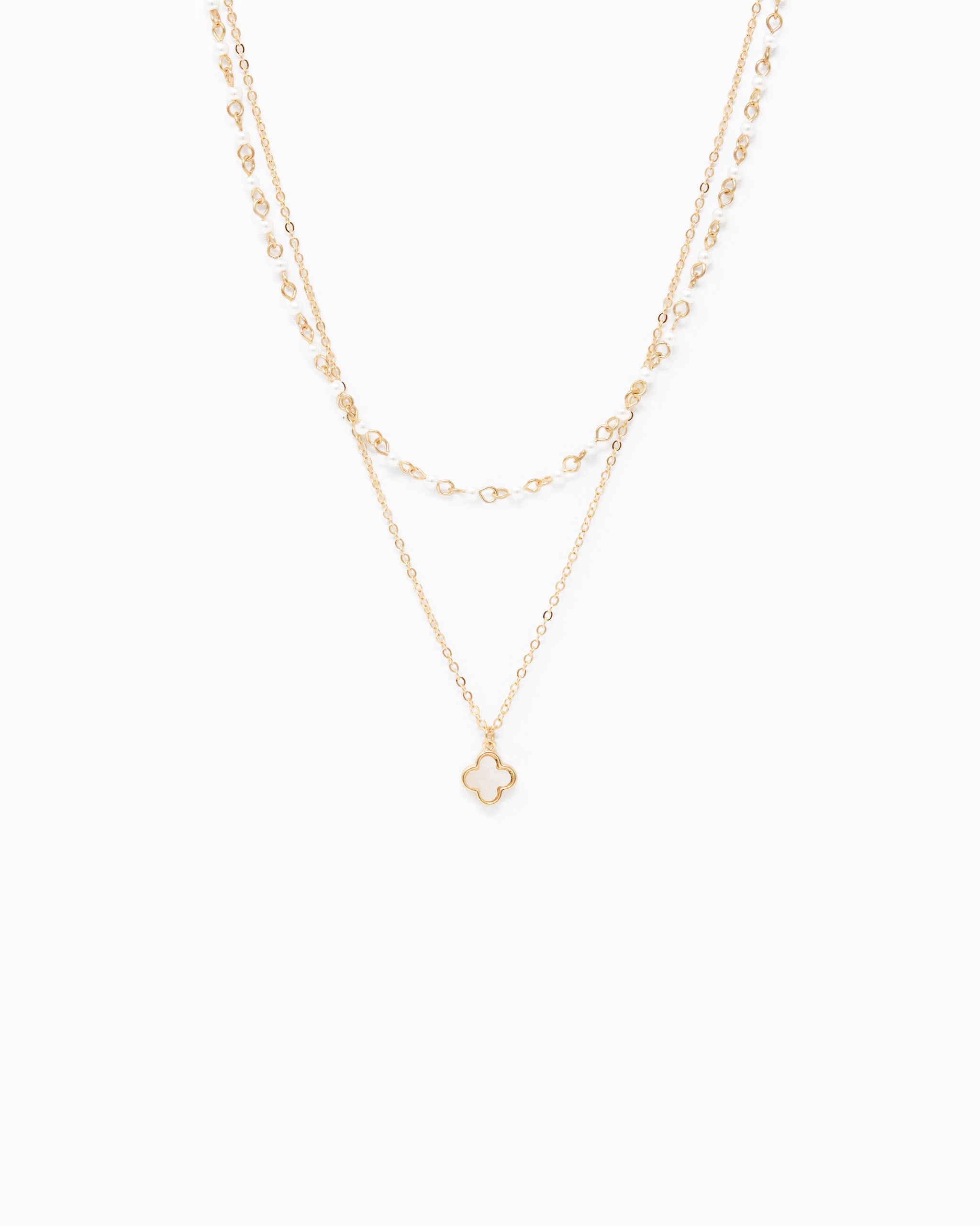 layered MOP gold clover necklace