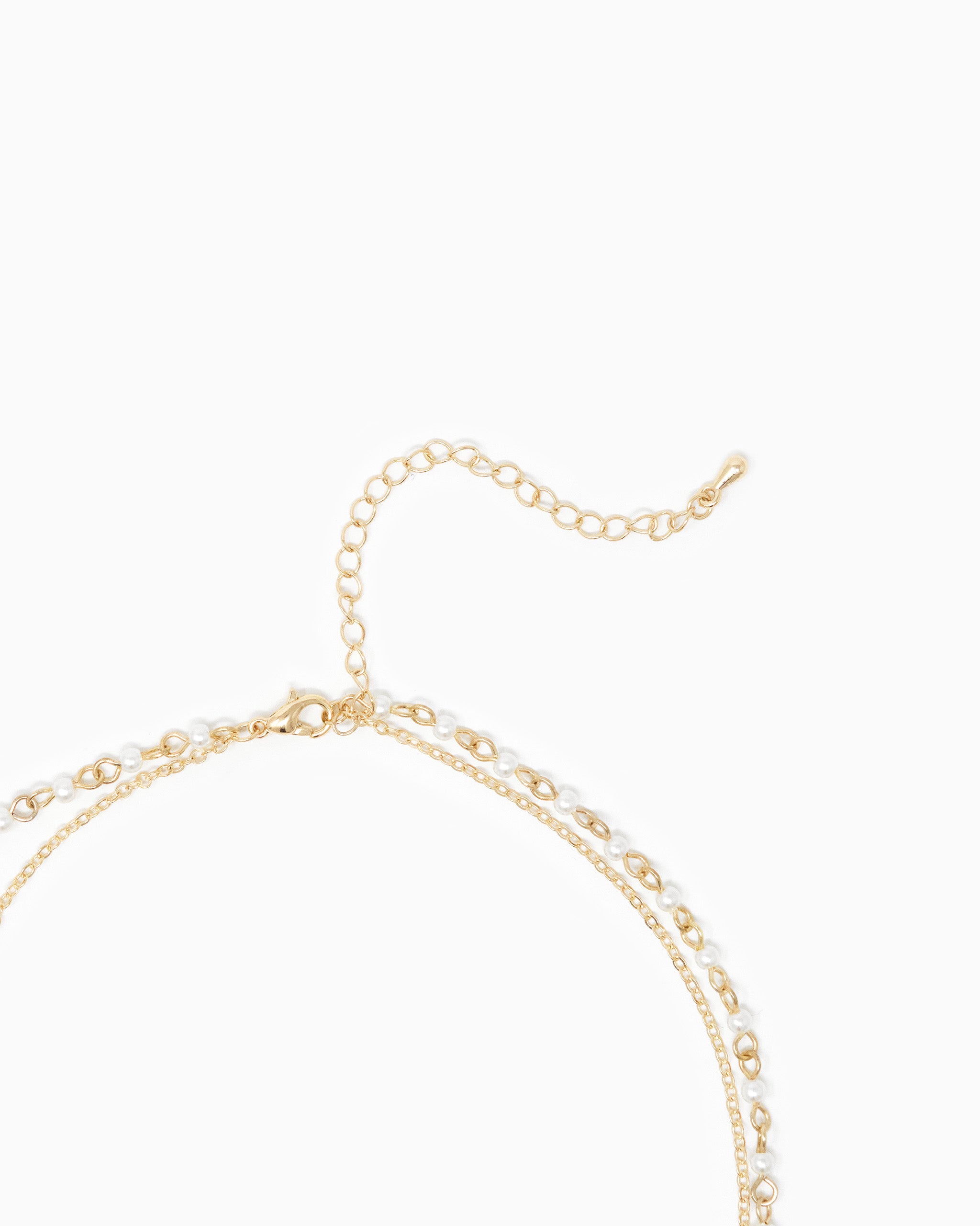 layered MOP gold clover necklace clasp