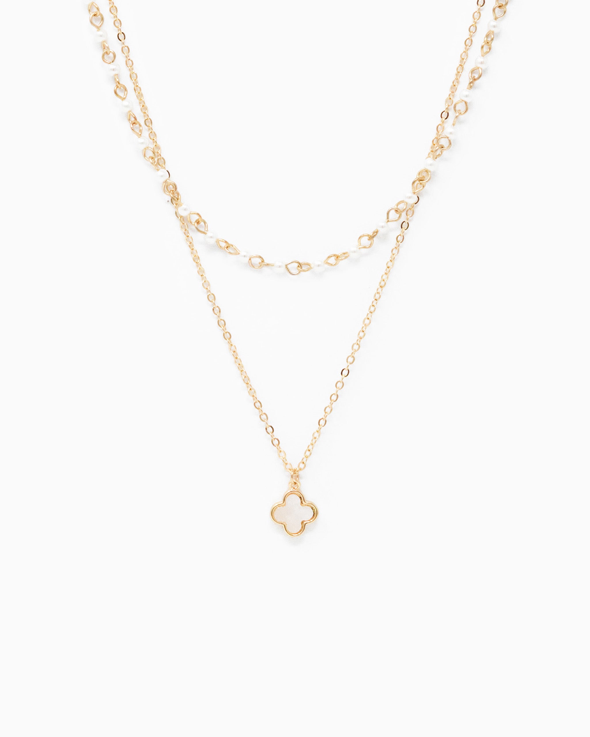 layered MOP gold clover necklace