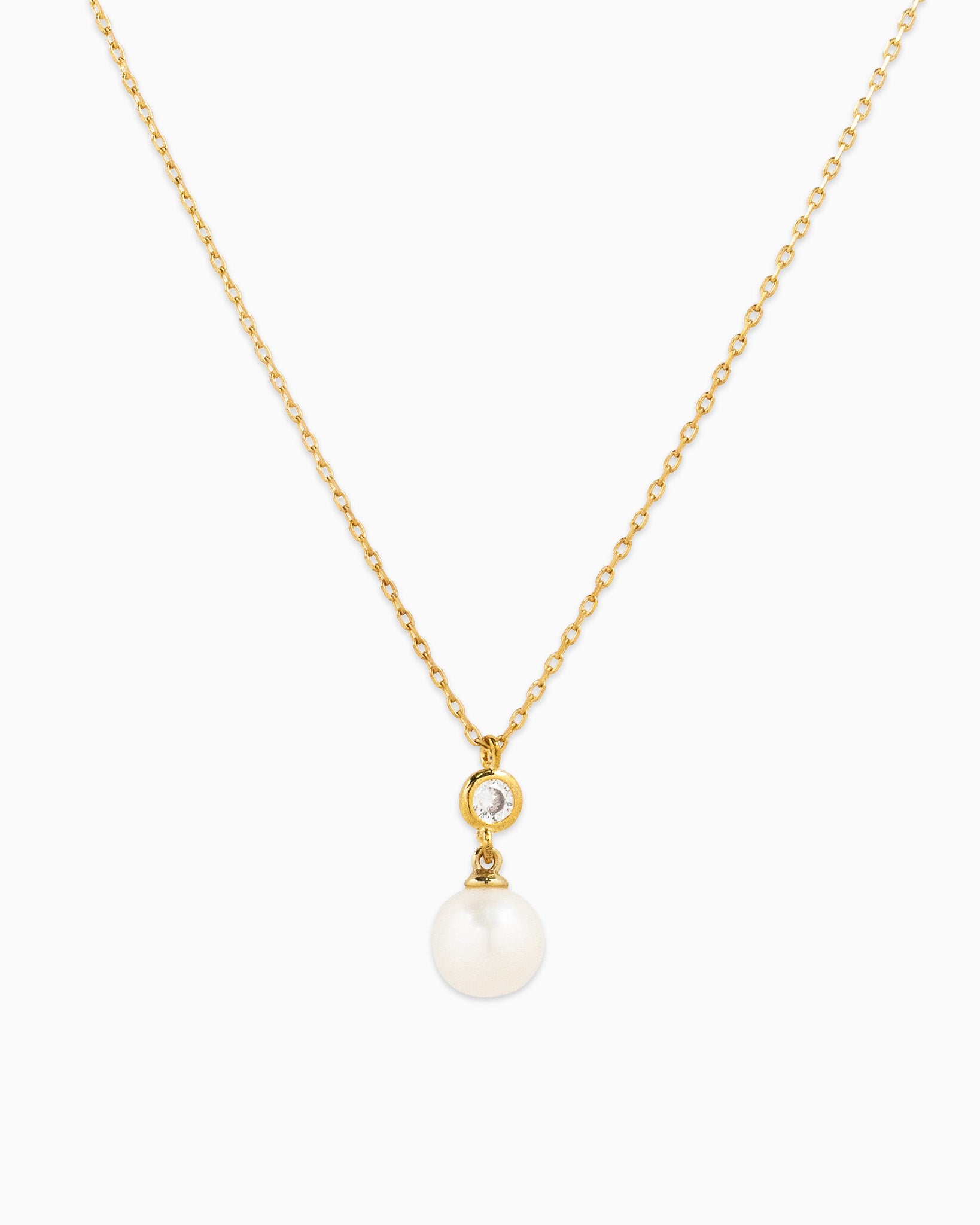 Bezel CZ Single Freshwater Pearl Drop Pendant Necklace