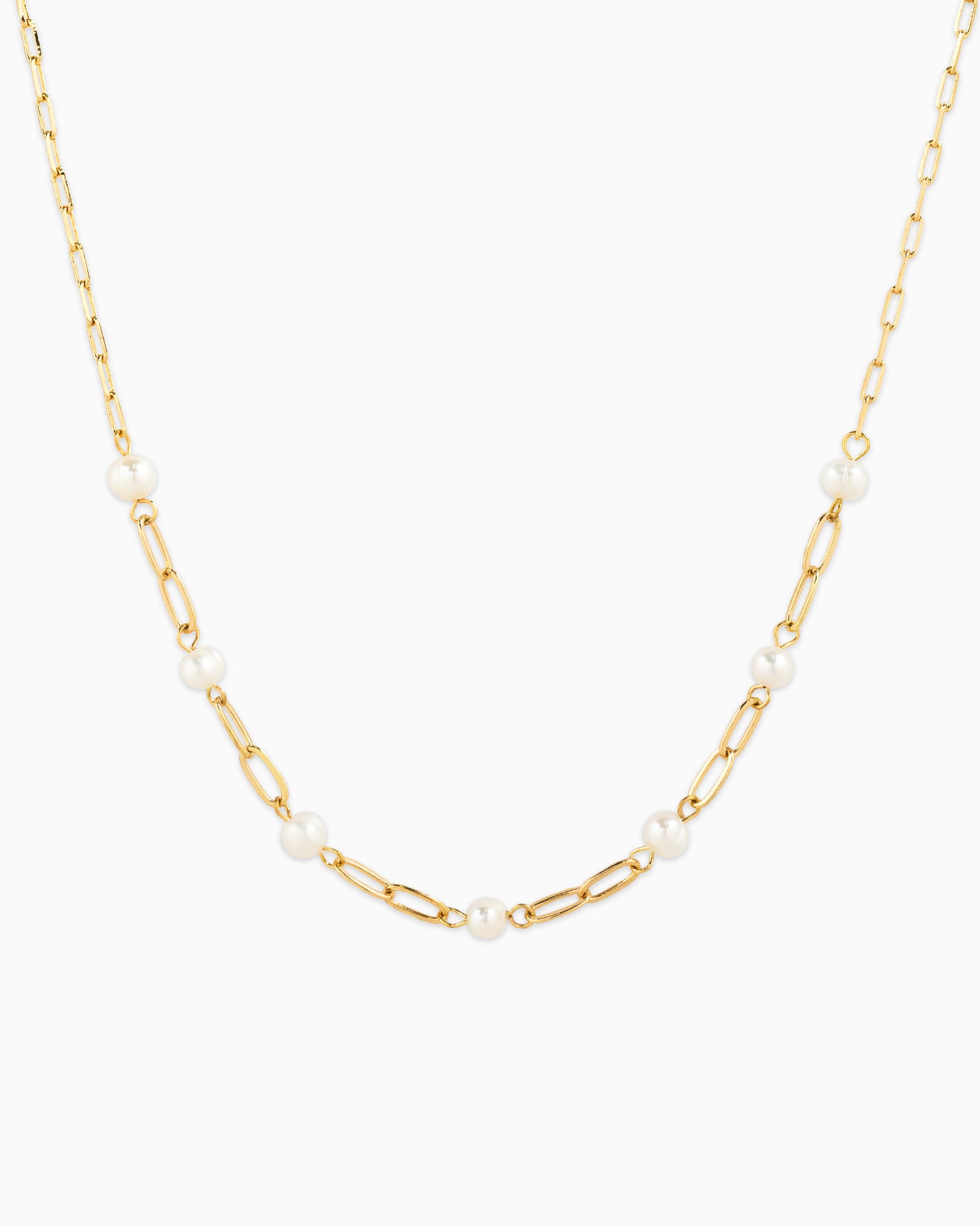 Gold Link Freshwater Pearl Mix Chain Station Necklace