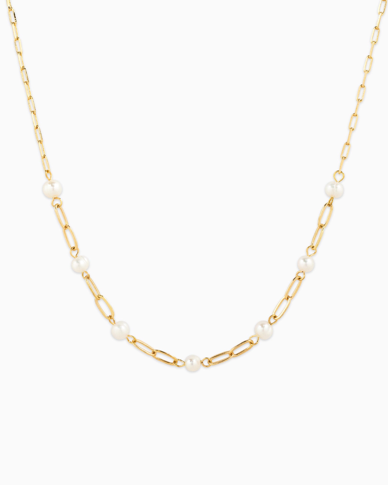 Gold Link Freshwater Pearl Mix Chain Station Necklace