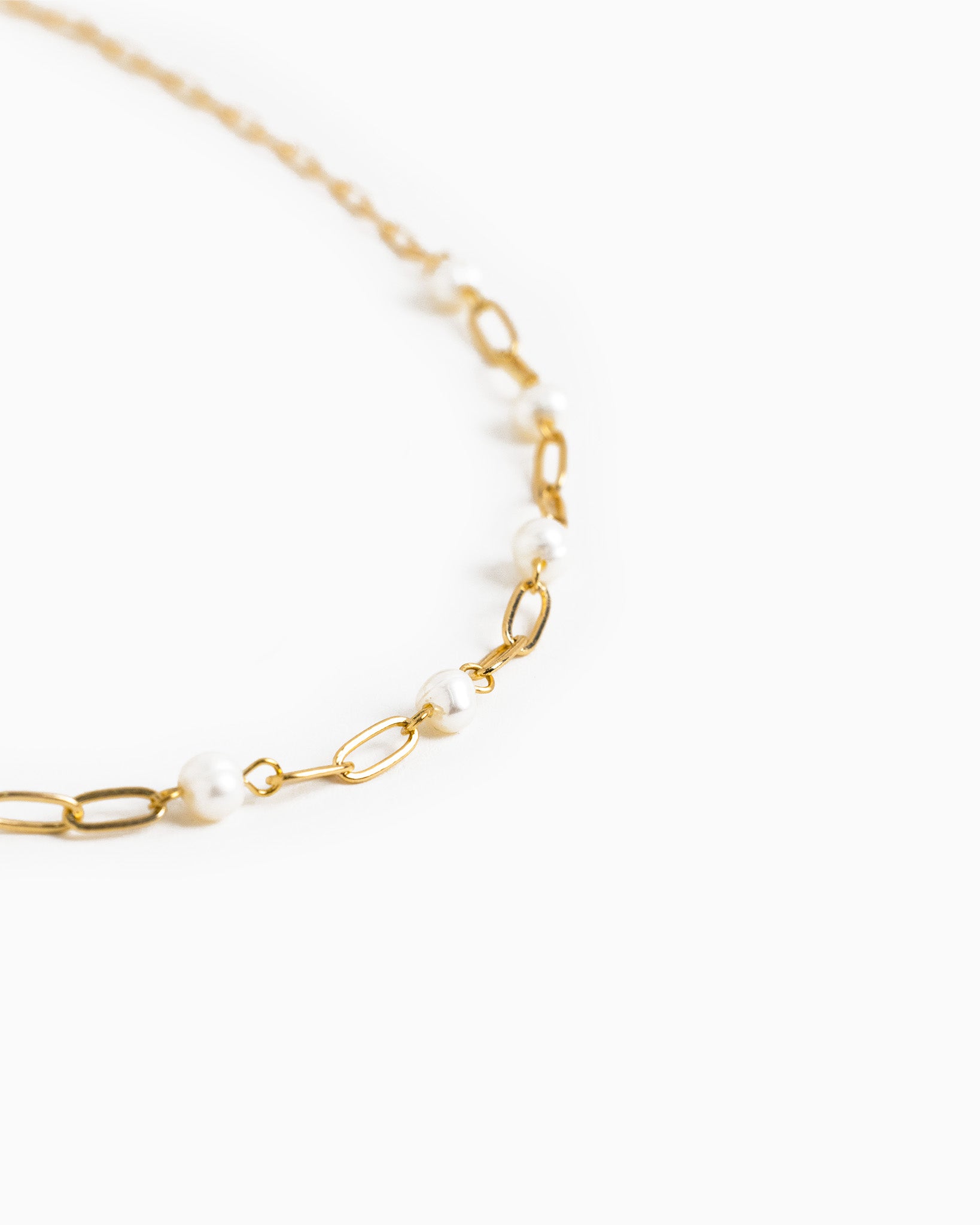 Gold Link Freshwater Pearl Mix Chain Station Necklace