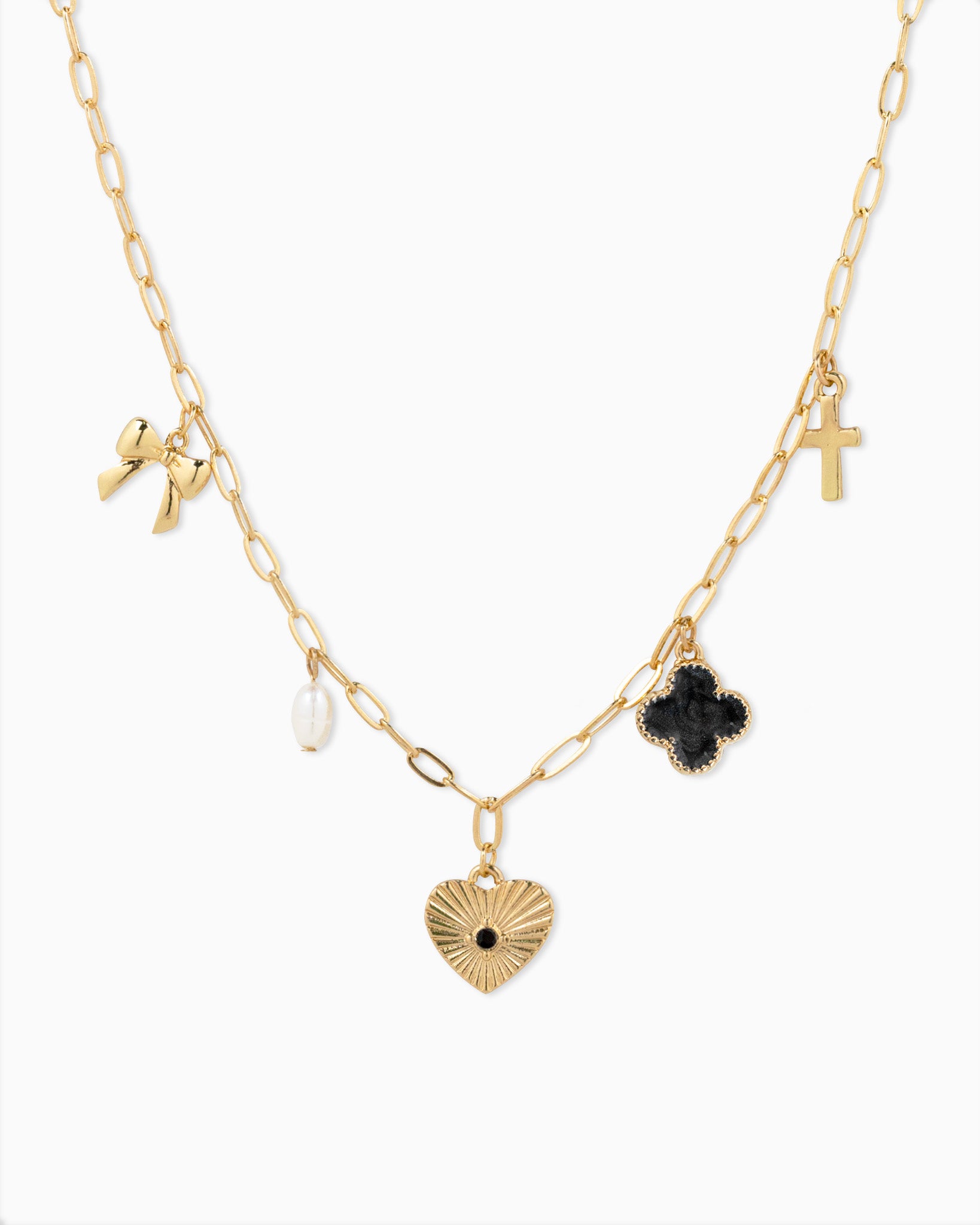 Sunburst Heart Mixed Charm Necklace (4 Colors)