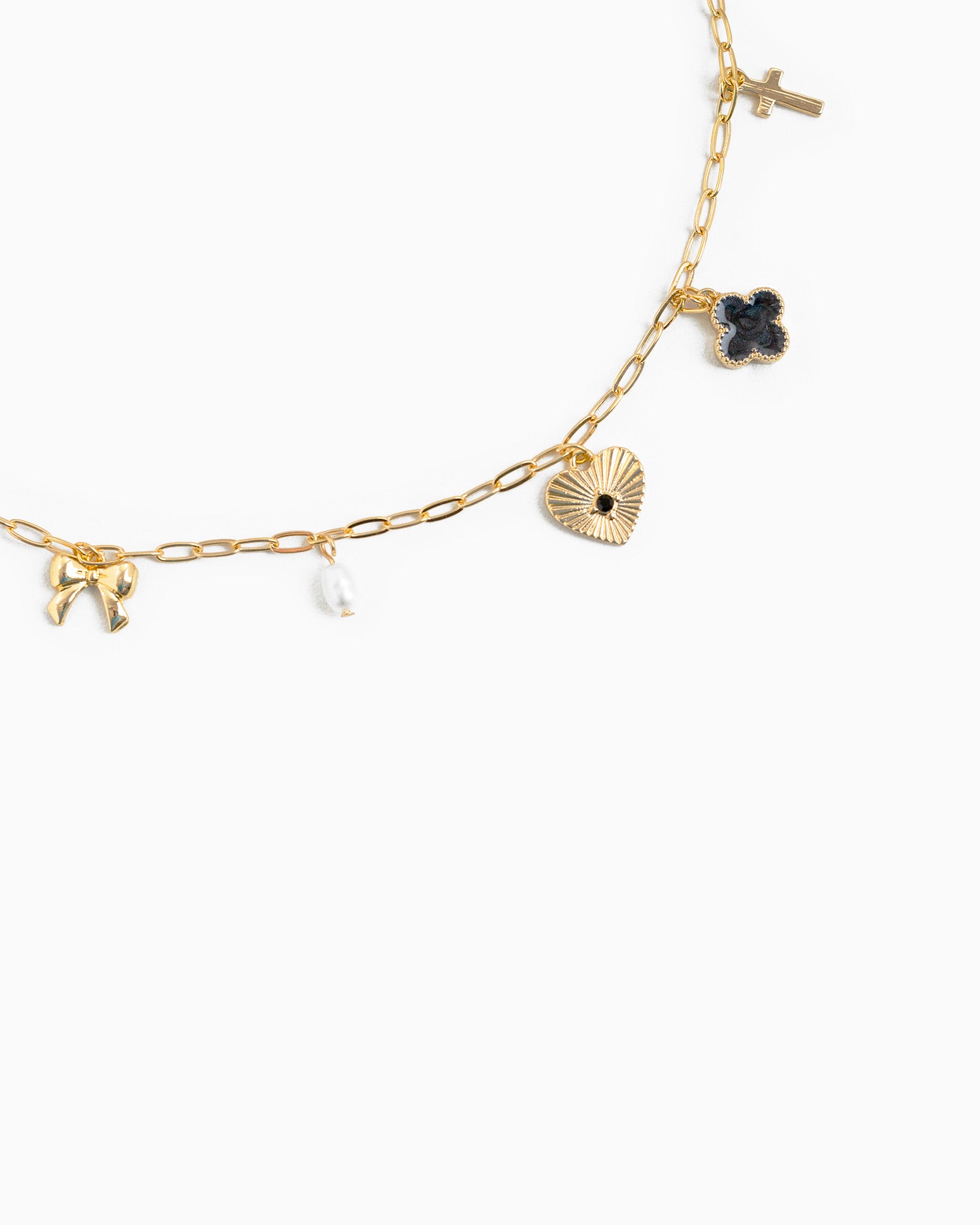 Sunburst Heart Mixed Charm Necklace (4 Colors)