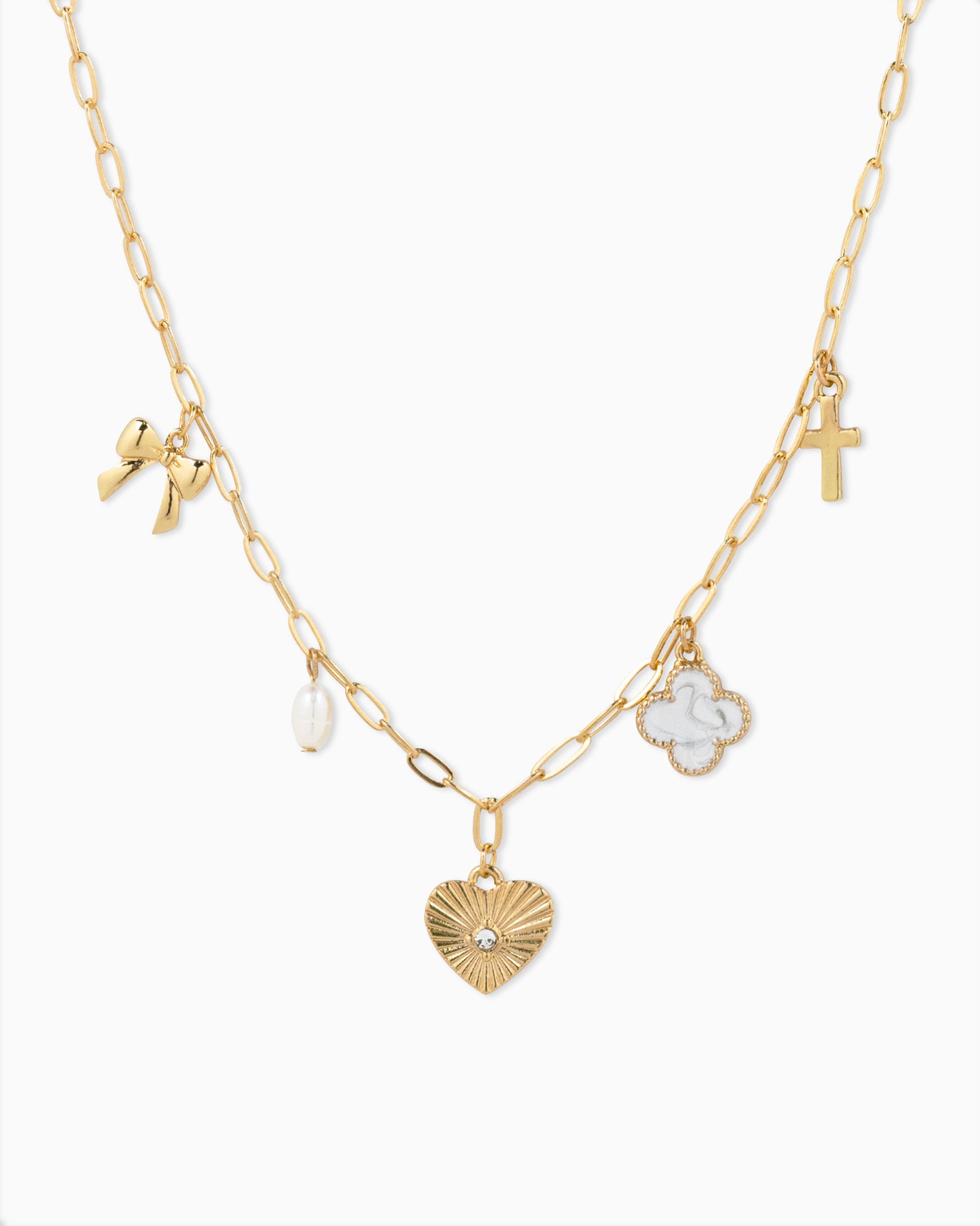 Sunburst Heart Mixed Charm Necklace