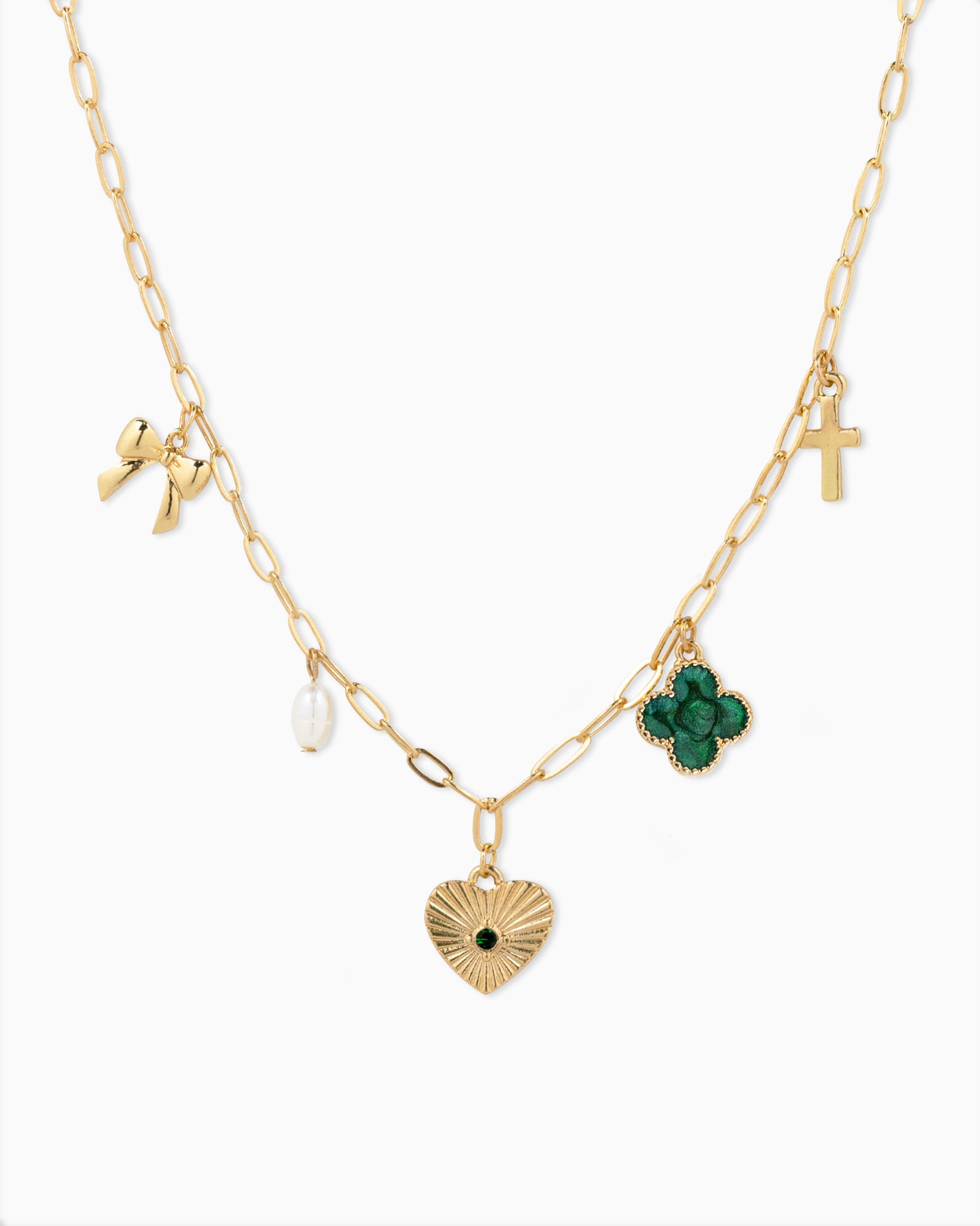 Sunburst Heart Mixed Charm Necklace (4 Colors)