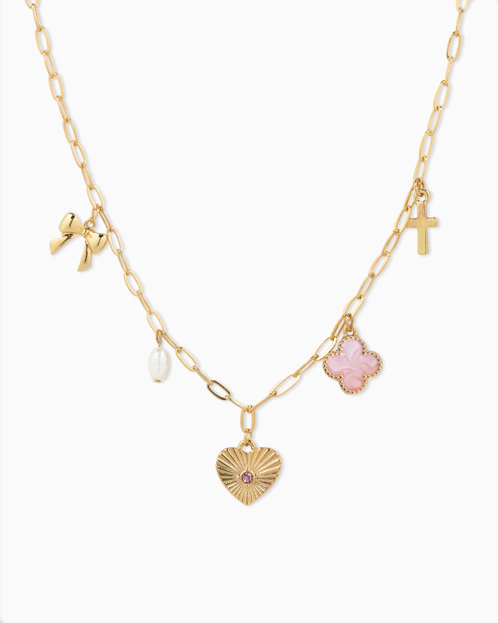 Sunburst Heart Mixed Charm Necklace (4 Colors)