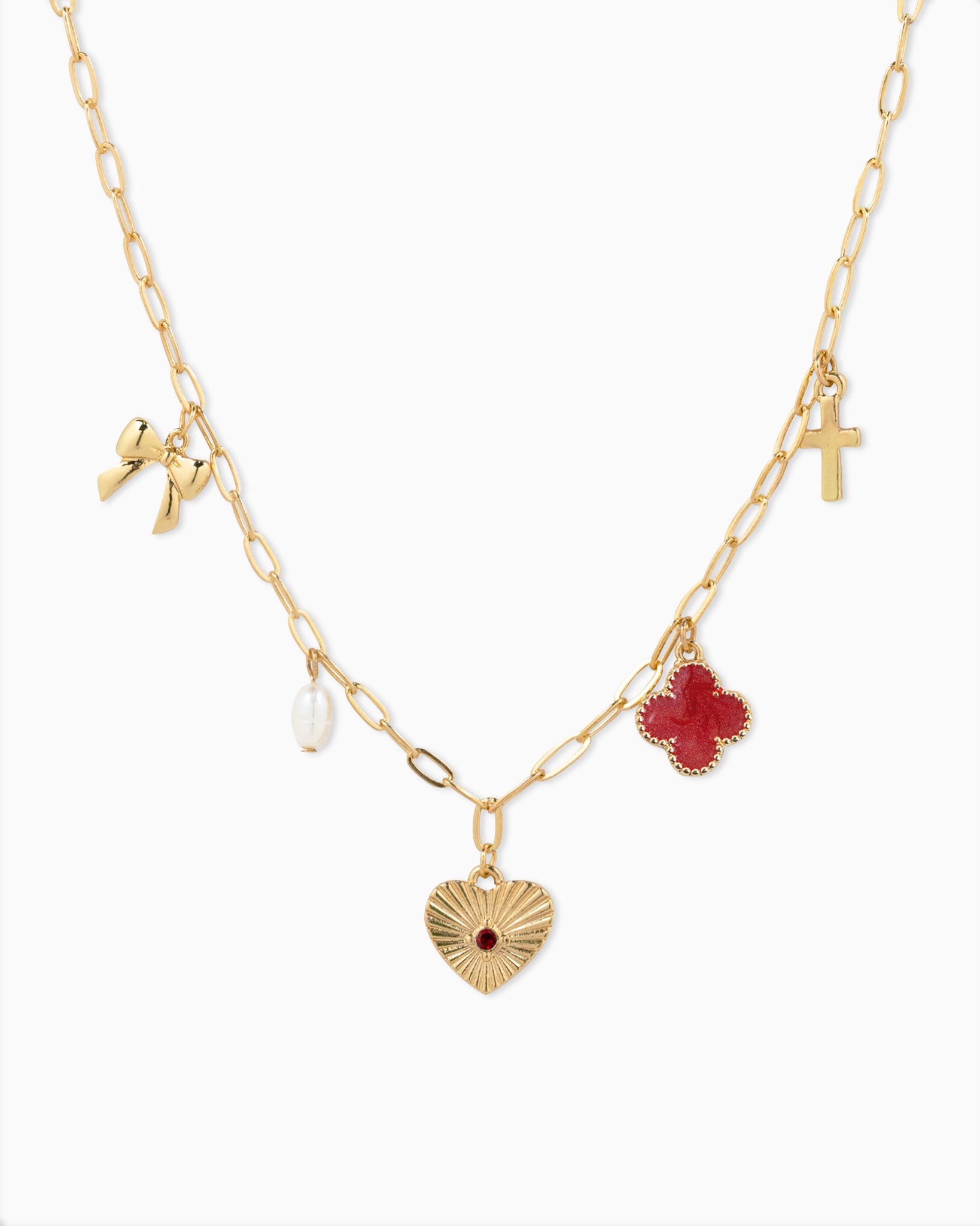 Sunburst Heart Mixed Charm Necklace (4 Colors)