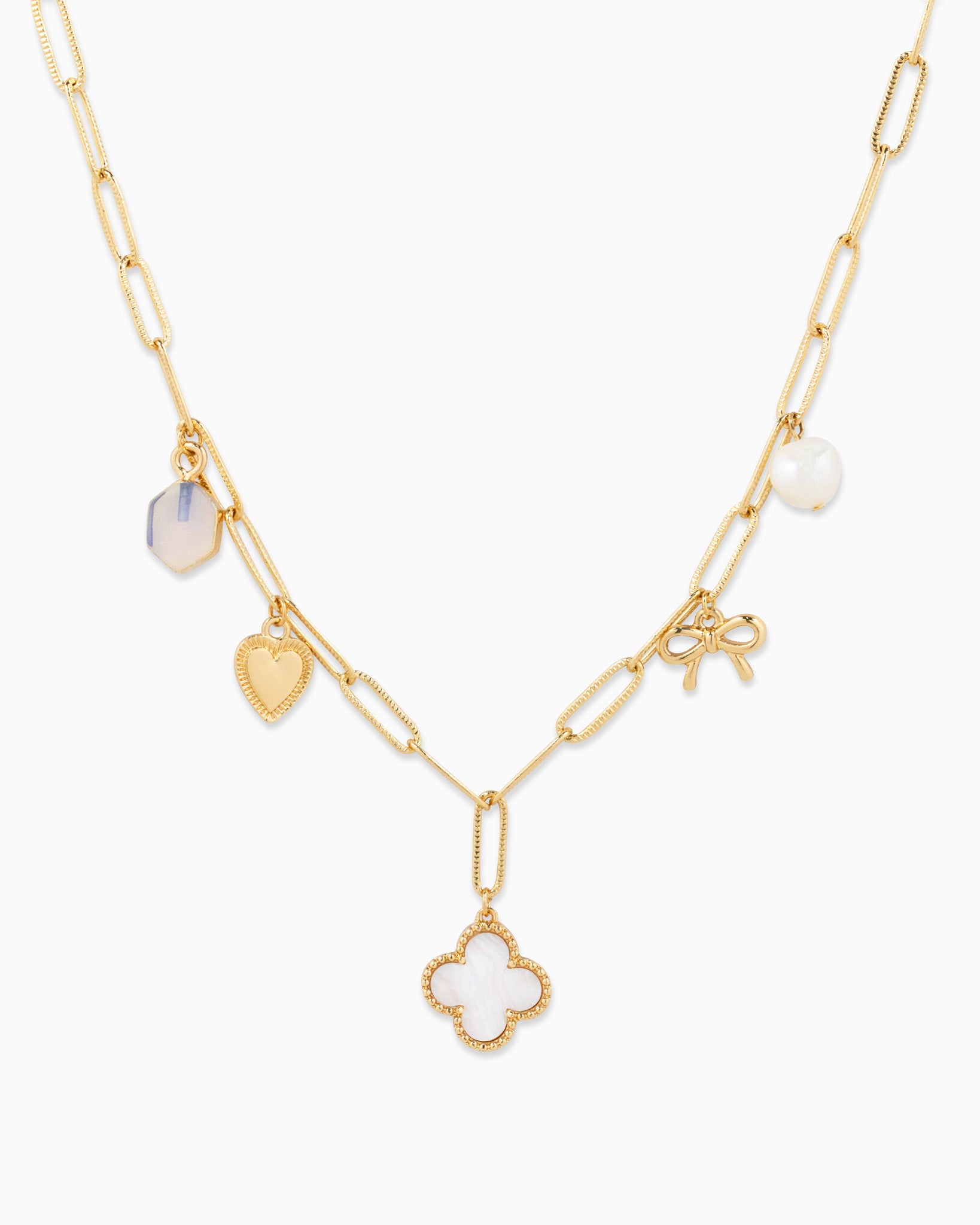 Milgrain Clover Multi Charm Pendant Necklace