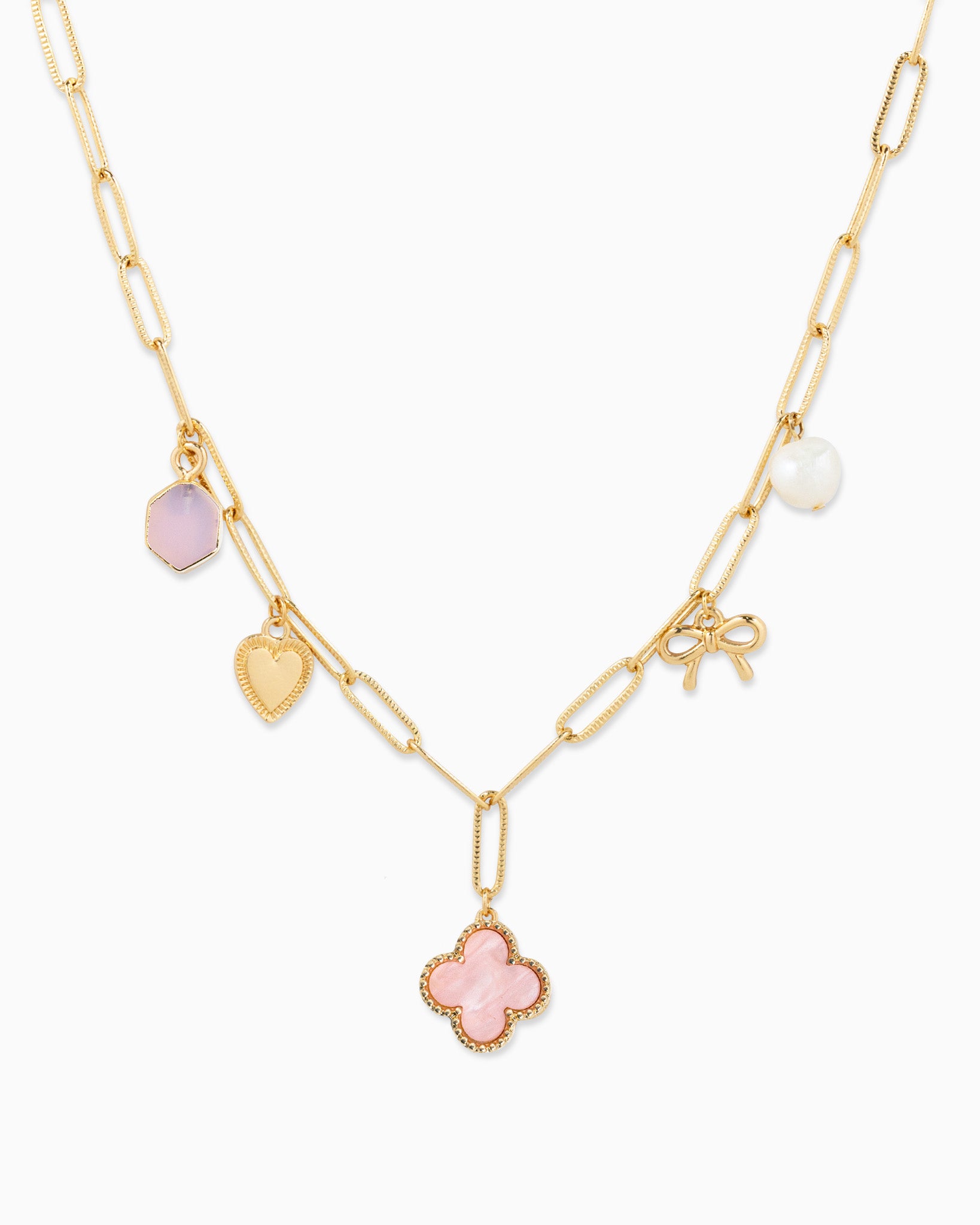 Milgrain Clover Multi Charm Pendant Necklace (3 Colors)