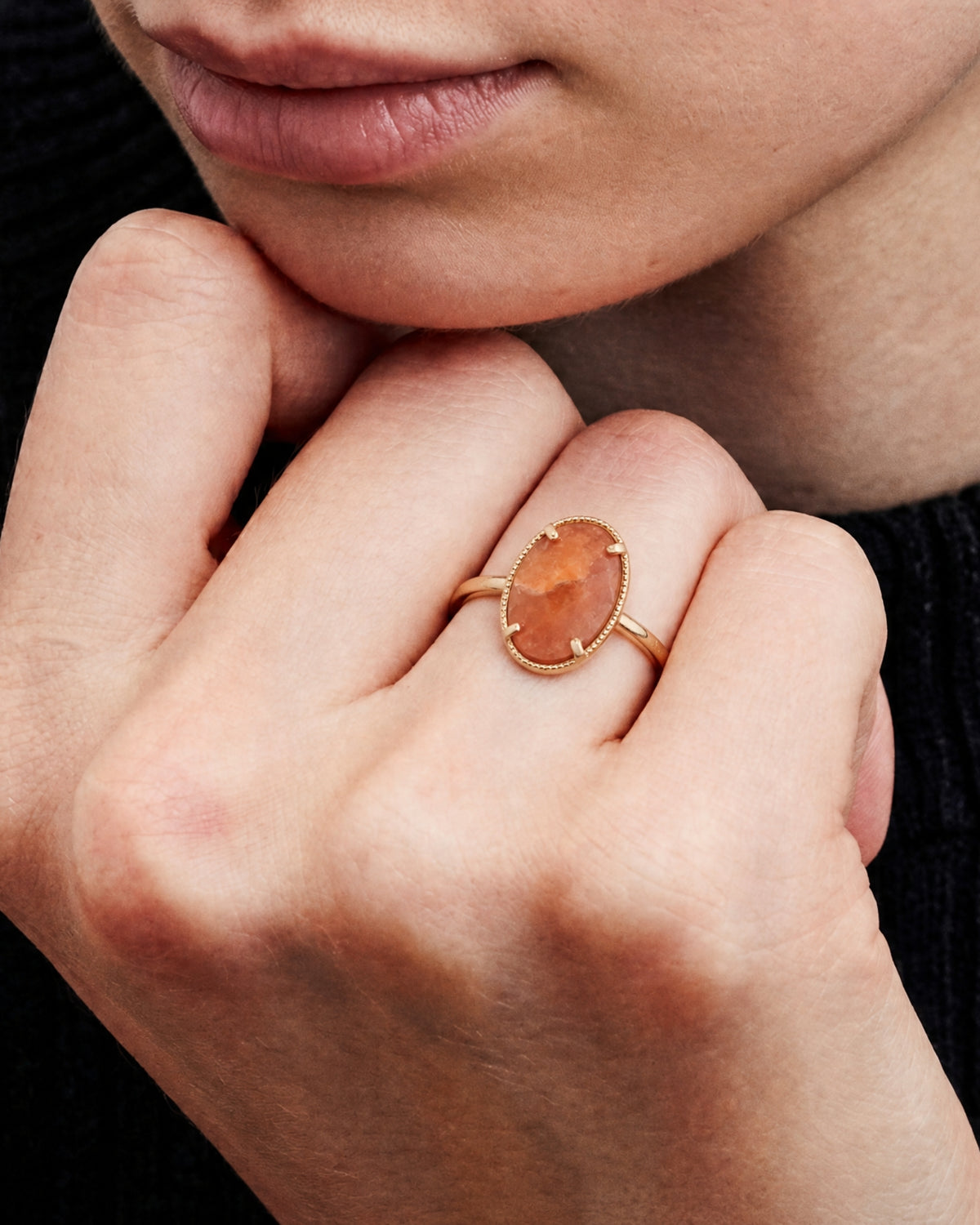 Oval Stone Adjustable Open Ring-18