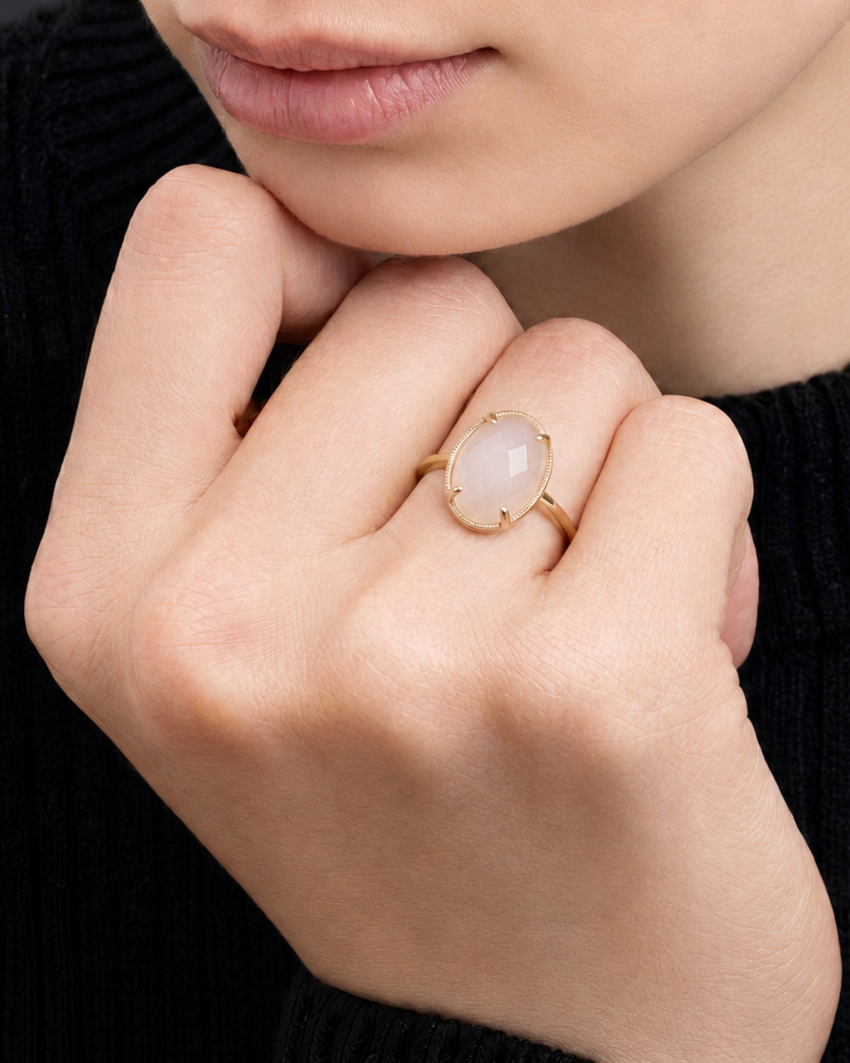 Oval Stone Adjustable Open Ring-13