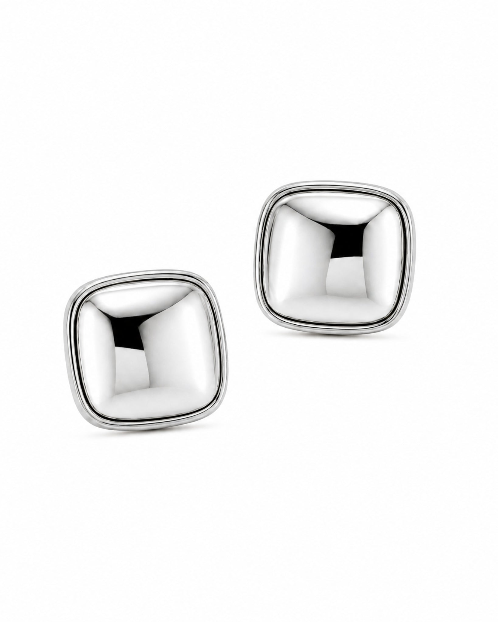 Cara Silver Sculpted Square Stud Earrings