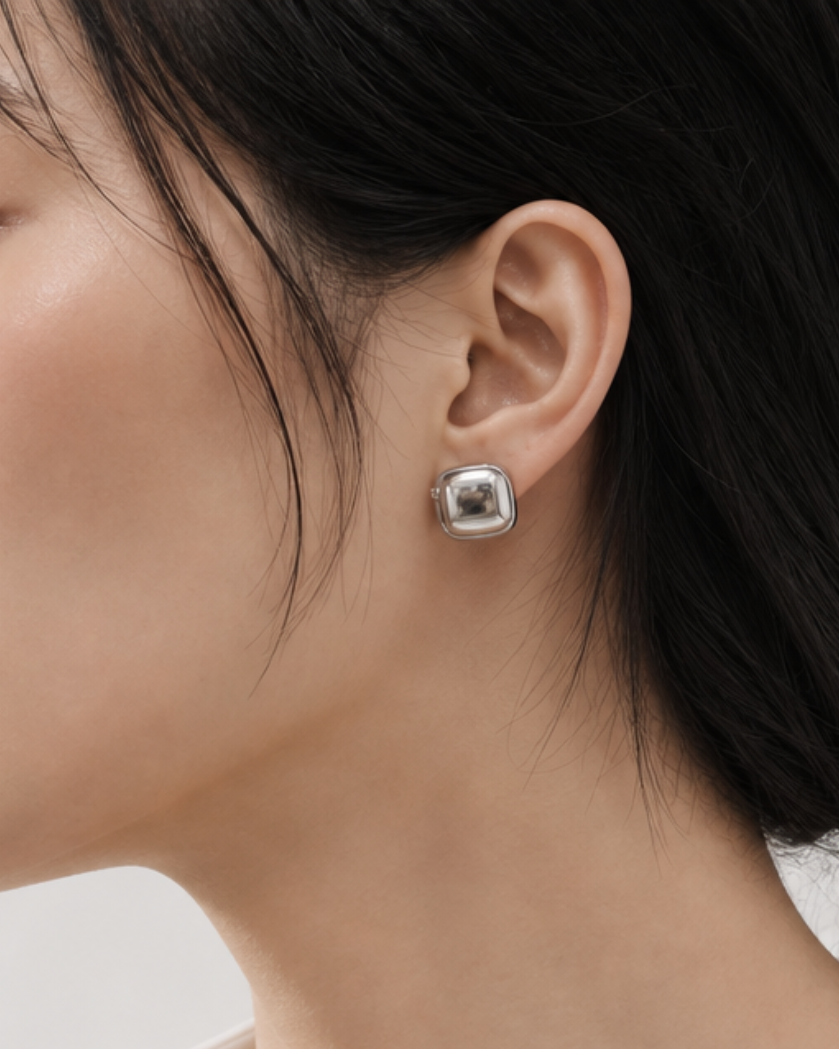 Cara Silver Sculpted Square Stud Earrings