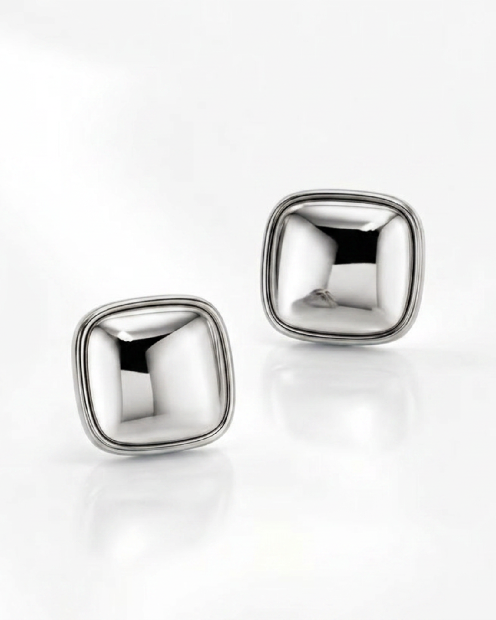 Cara Silver Sculpted Square Stud Earrings