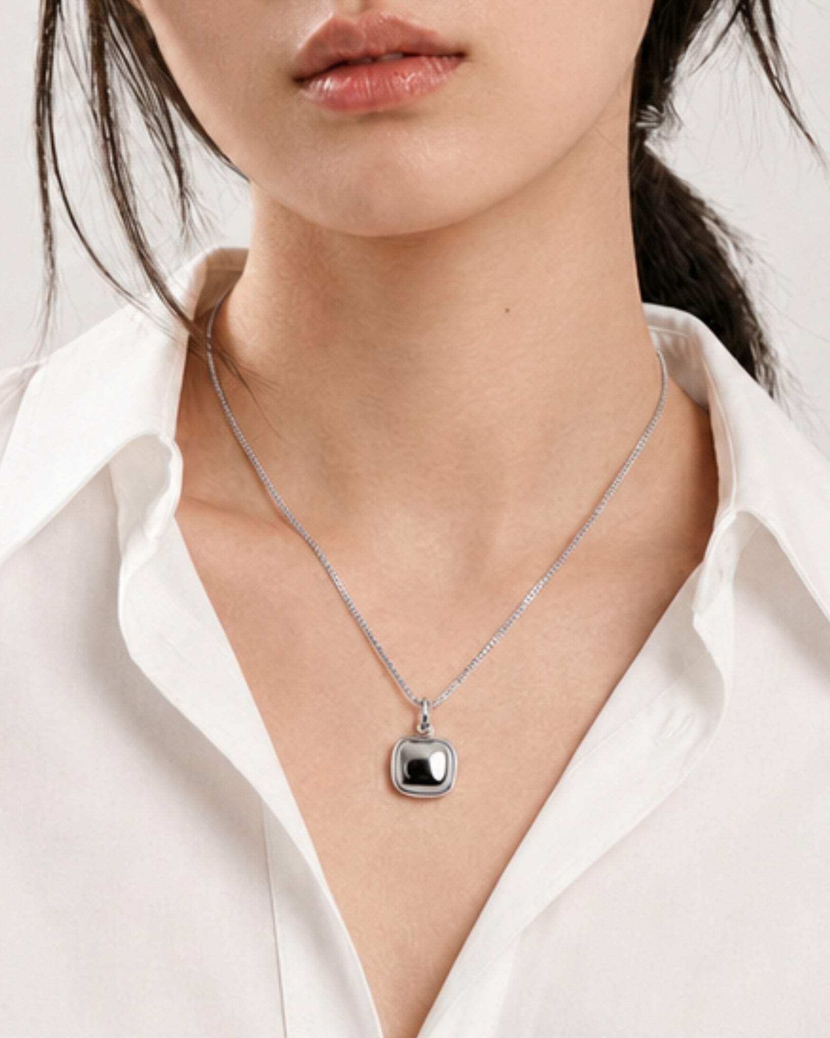 Cara Silver Square Pendant Necklace – Minimalist Layering