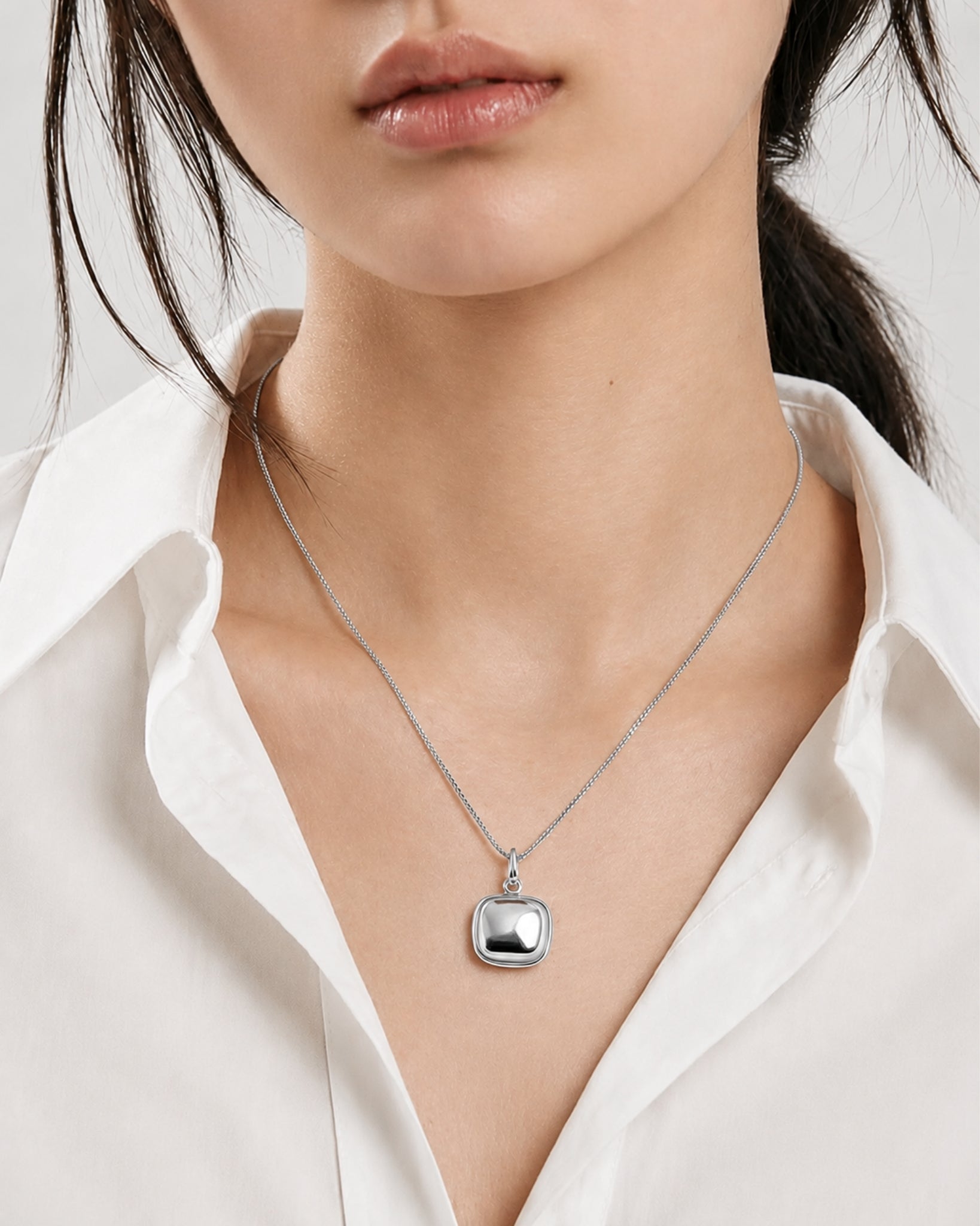 Cara Silver Square Pendant Necklace – Minimalist Layering