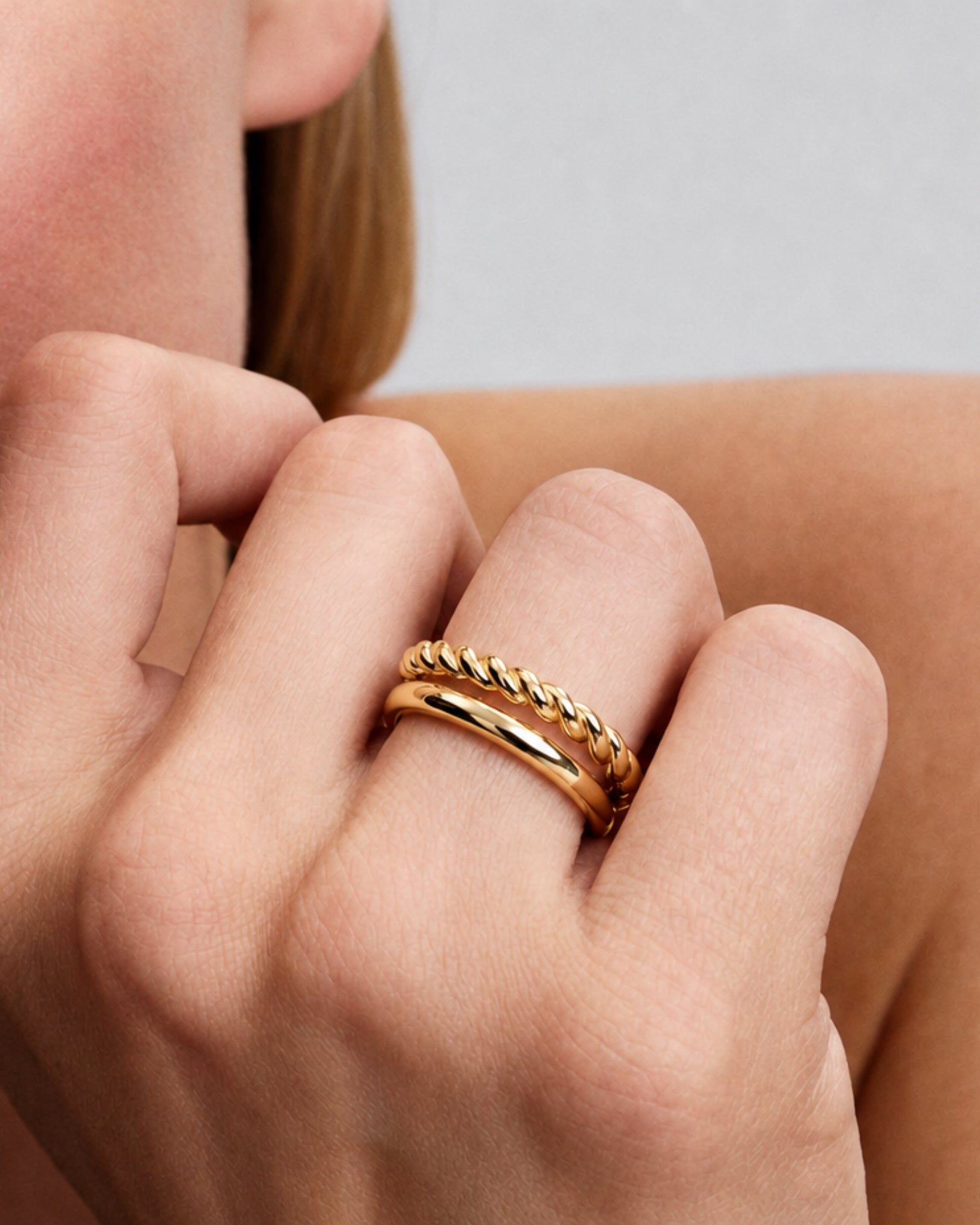 [18K] Duo Double Layer Gold Rope Ring