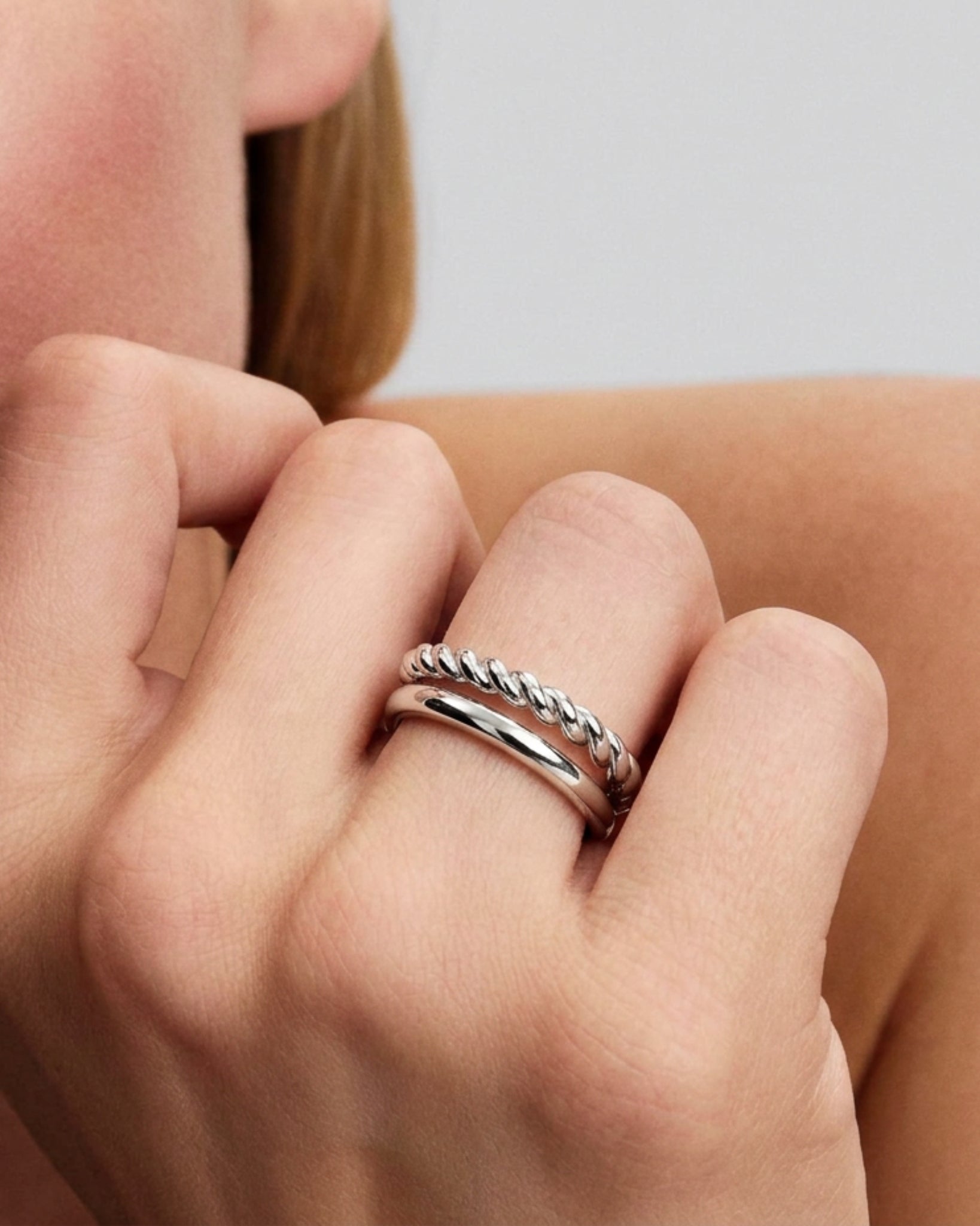 Duo Double Layer Silver Rope Ring