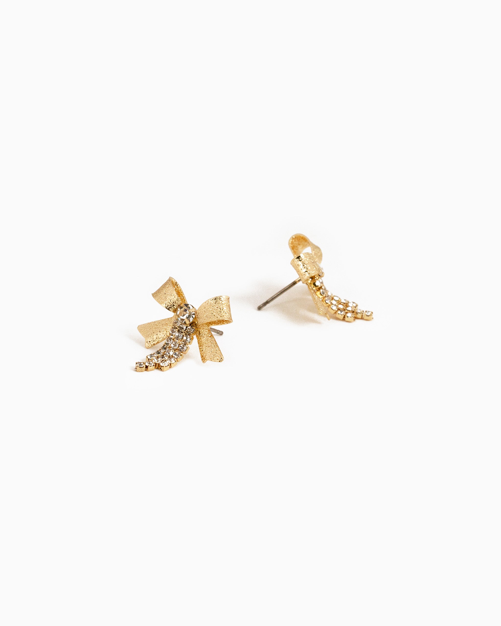 Glitter Texture Bow Rhinestone Chain Drop Earrings
