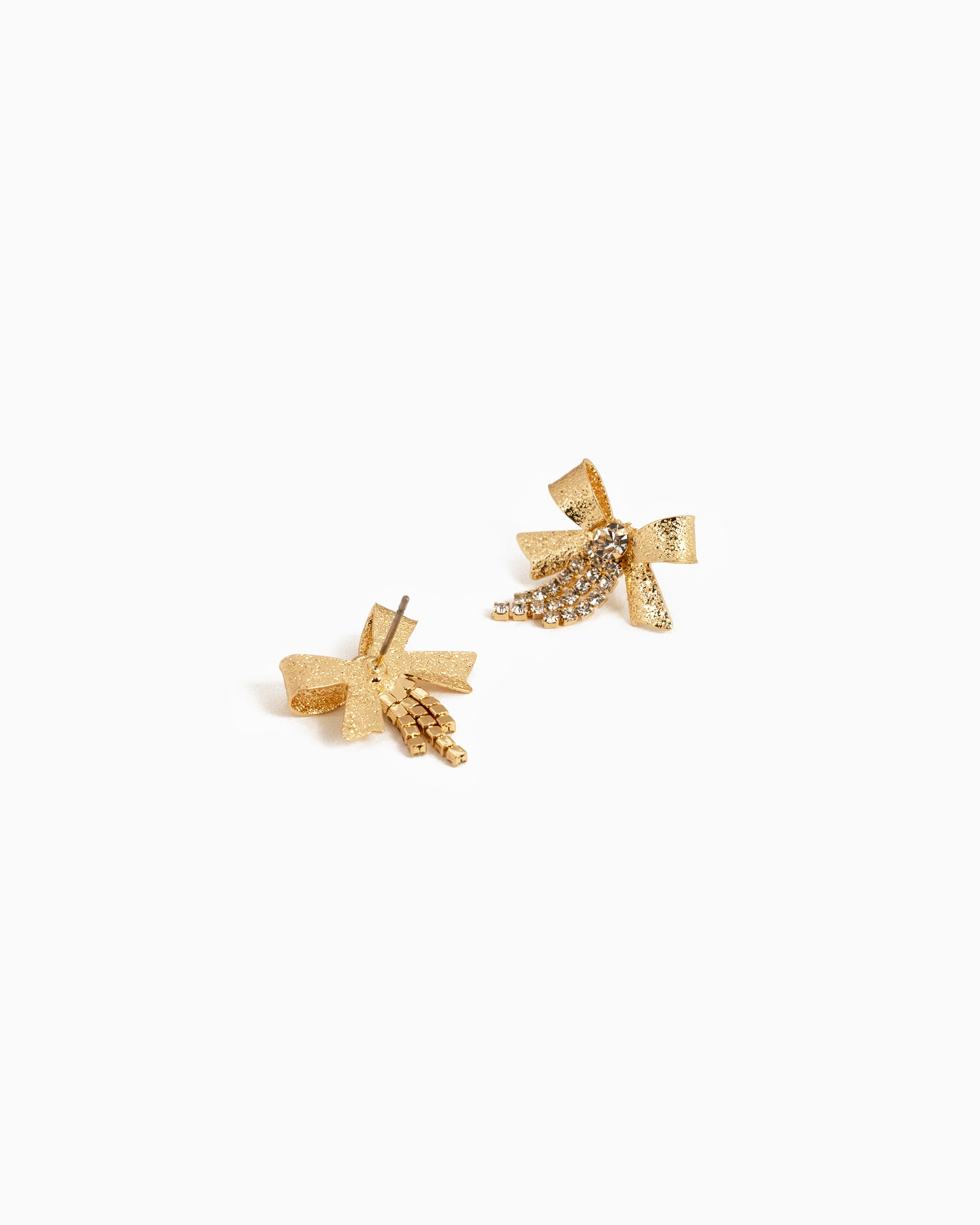 Glitter Texture Bow Rhinestone Chain Drop Earrings-3