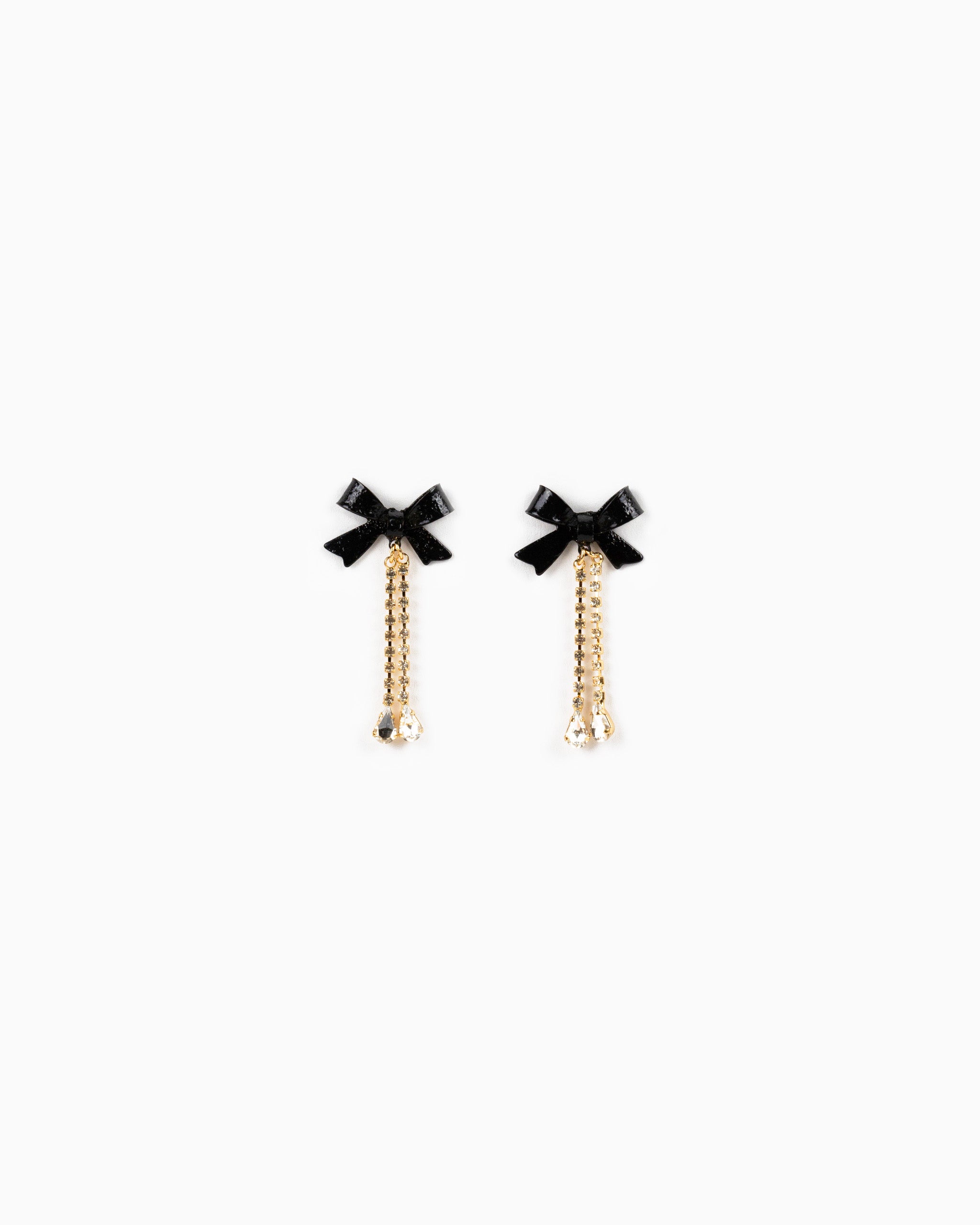 Lacquer Color Bow Rhinestone Chain Drop Earrings-5