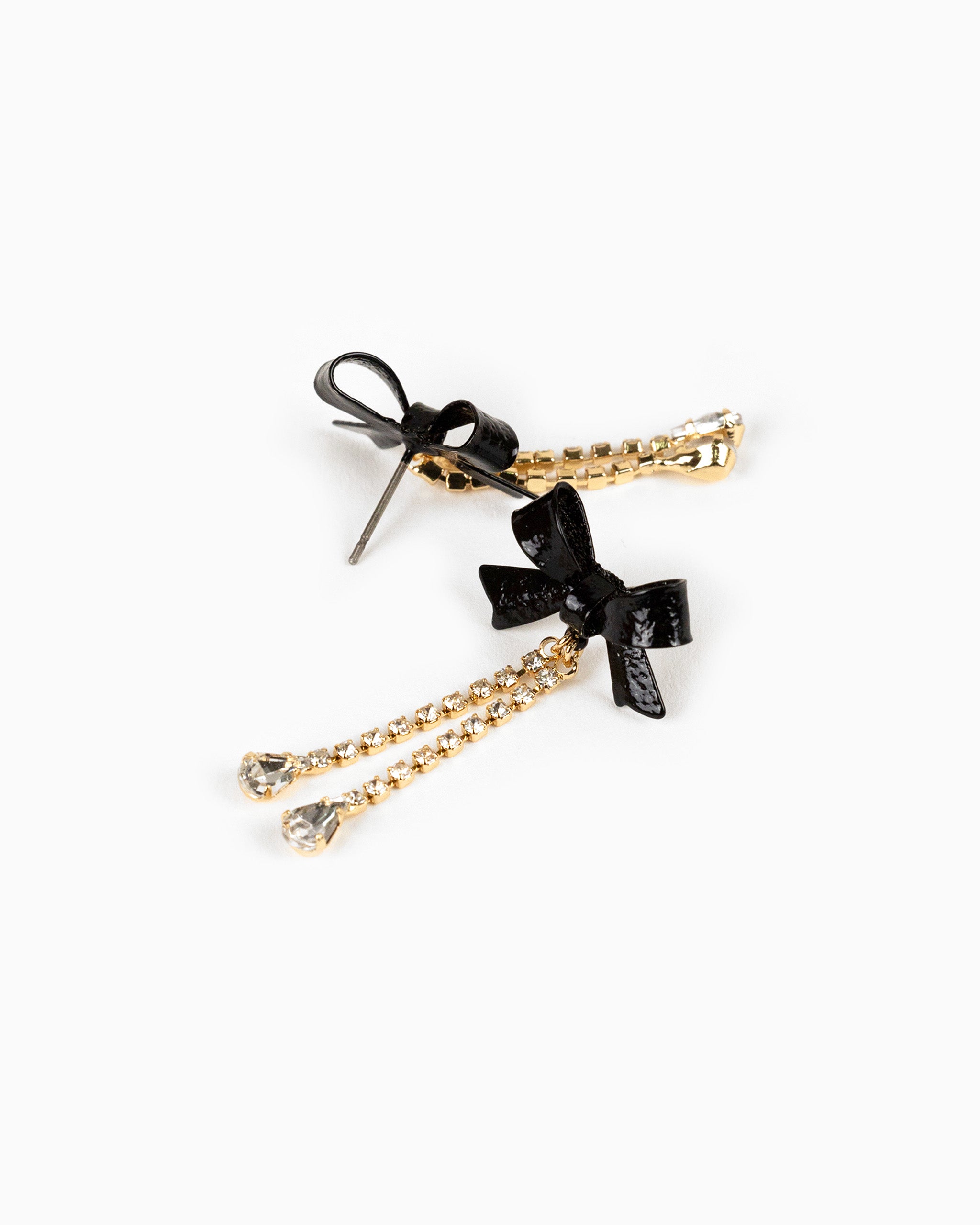 Lacquer Color Bow Rhinestone Chain Drop Earrings
