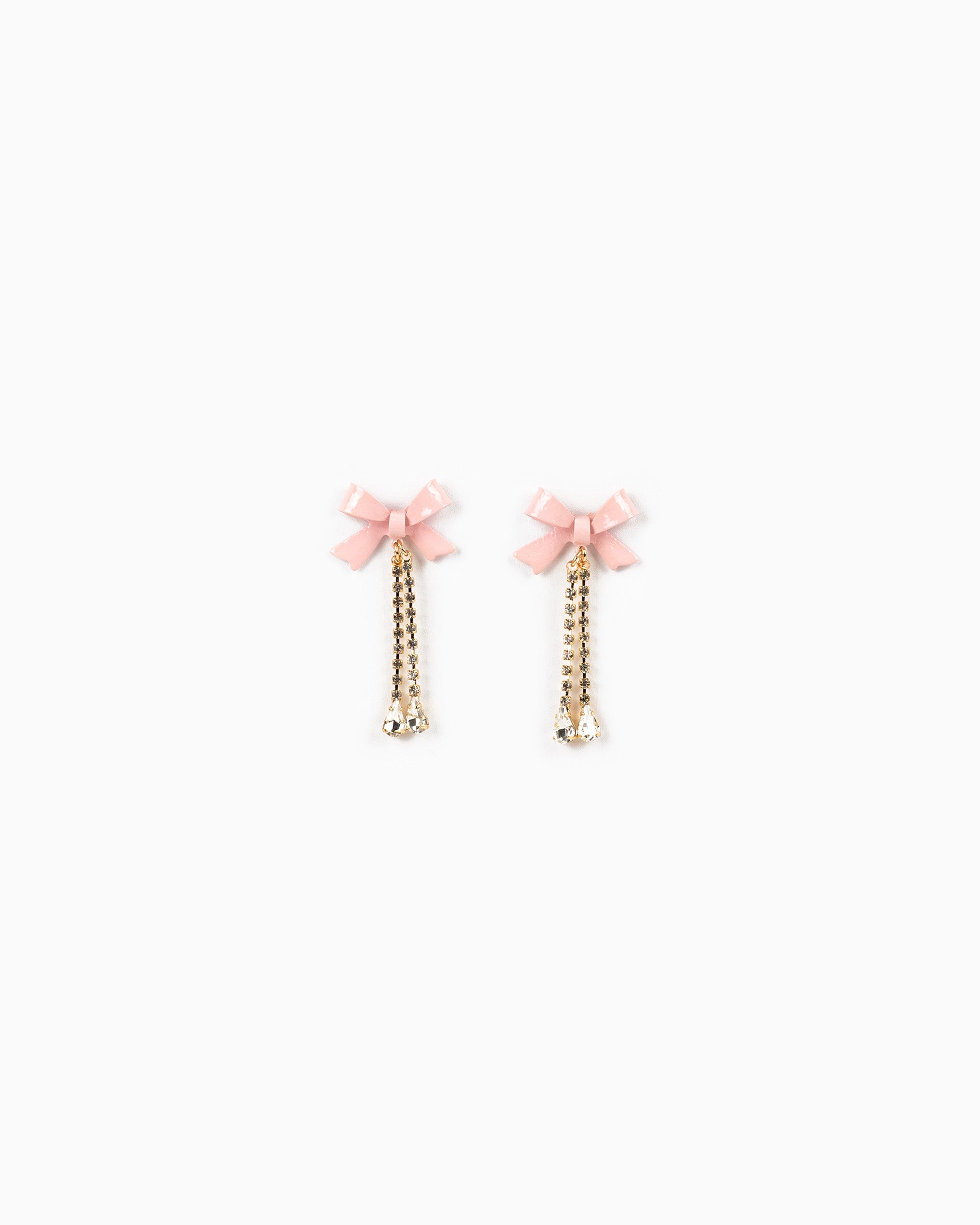 Lacquer Color Bow Rhinestone Chain Drop Earrings-6