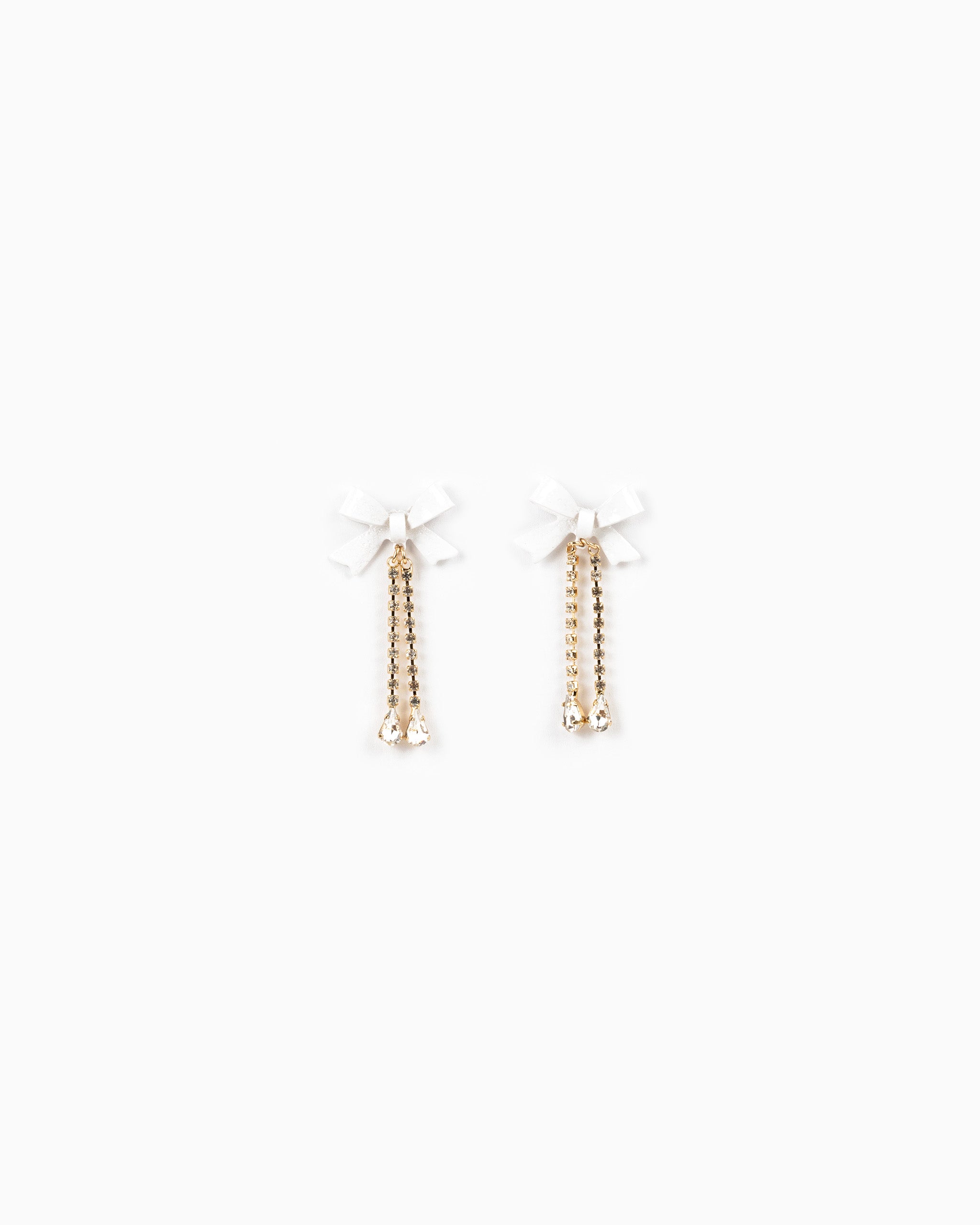 Lacquer Color Bow Rhinestone Chain Drop Earrings-7