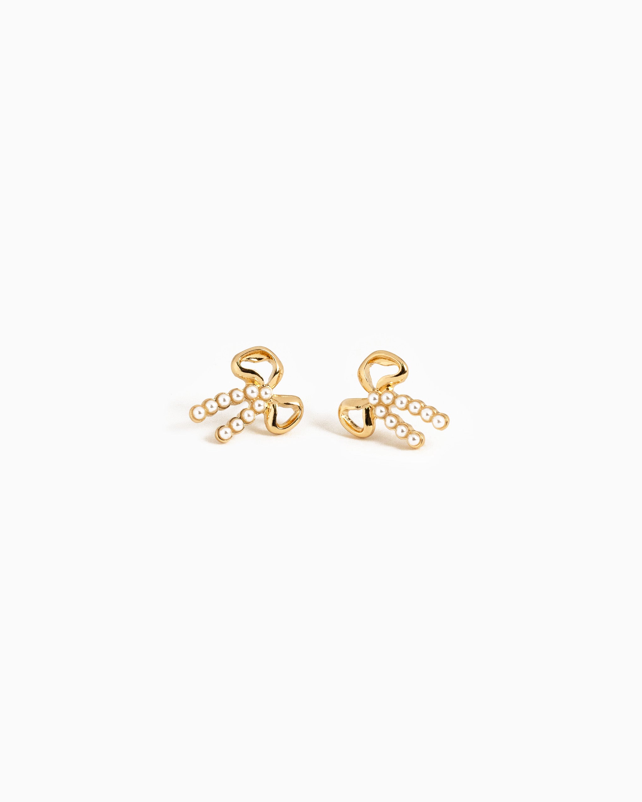 Half and Half Bow Pearl Pave Bow Earrings