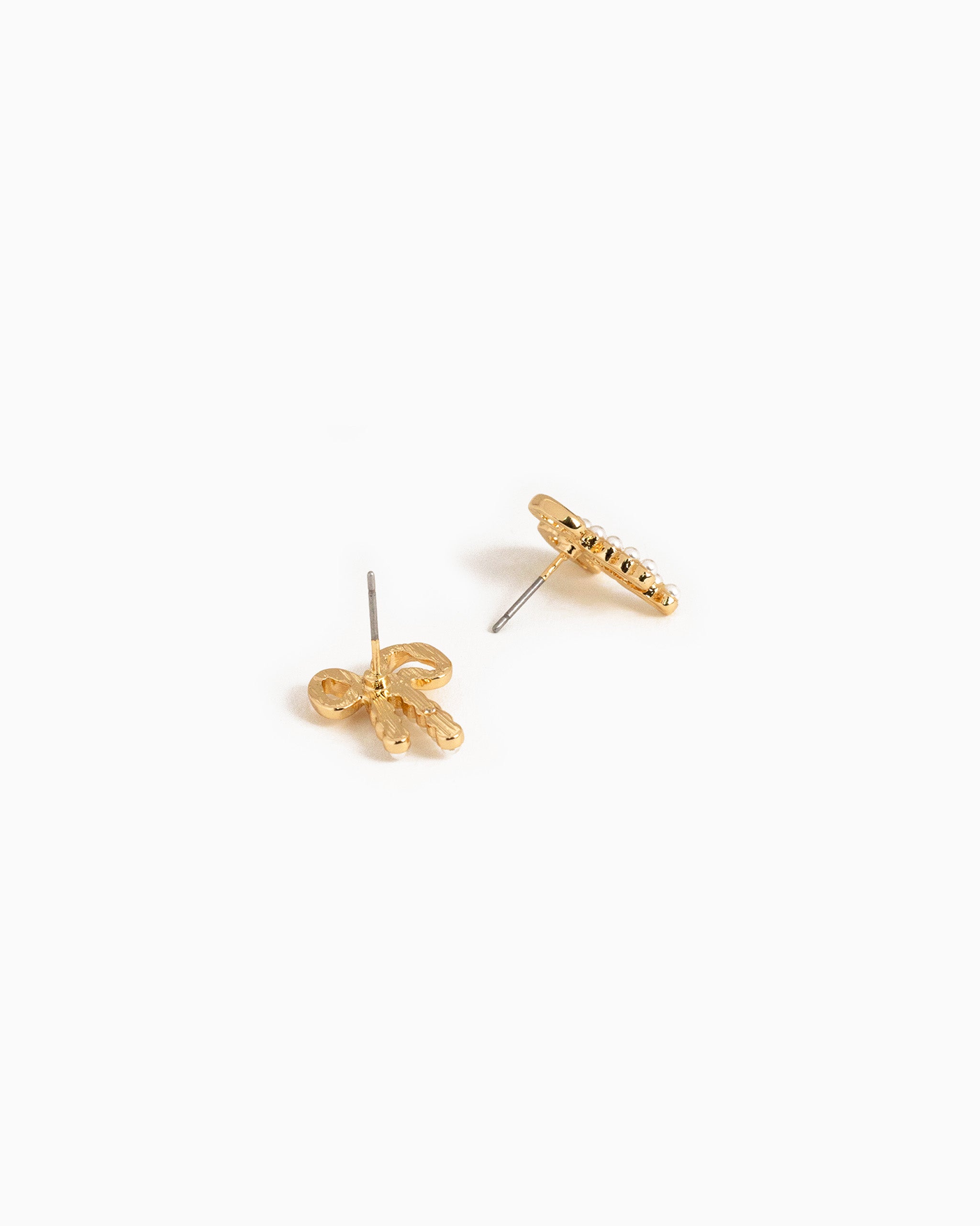 Half and Half Bow Pearl Pave Bow Earrings-3