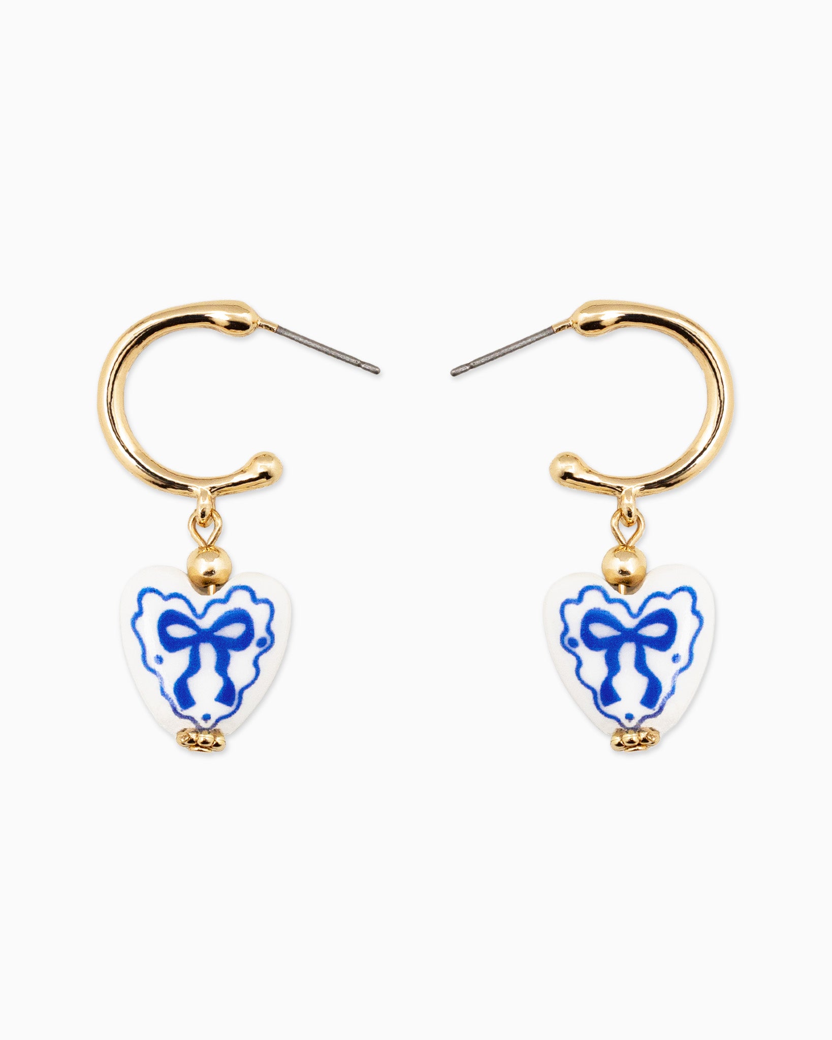 Ceramic Heart Bow Graphic Drop Hoop Earrings