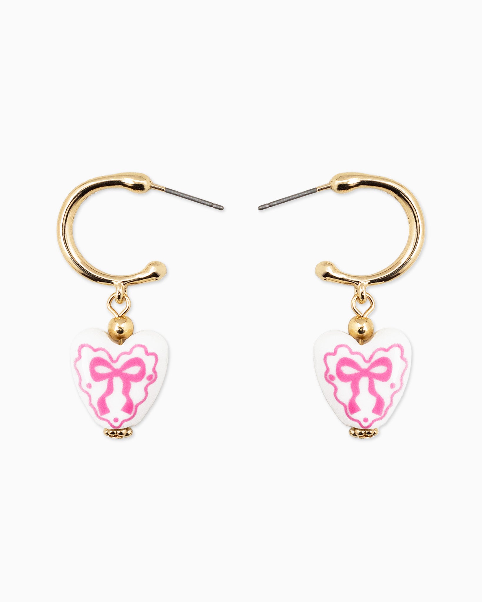 Ceramic Heart Bow Graphic Drop Hoop Earrings