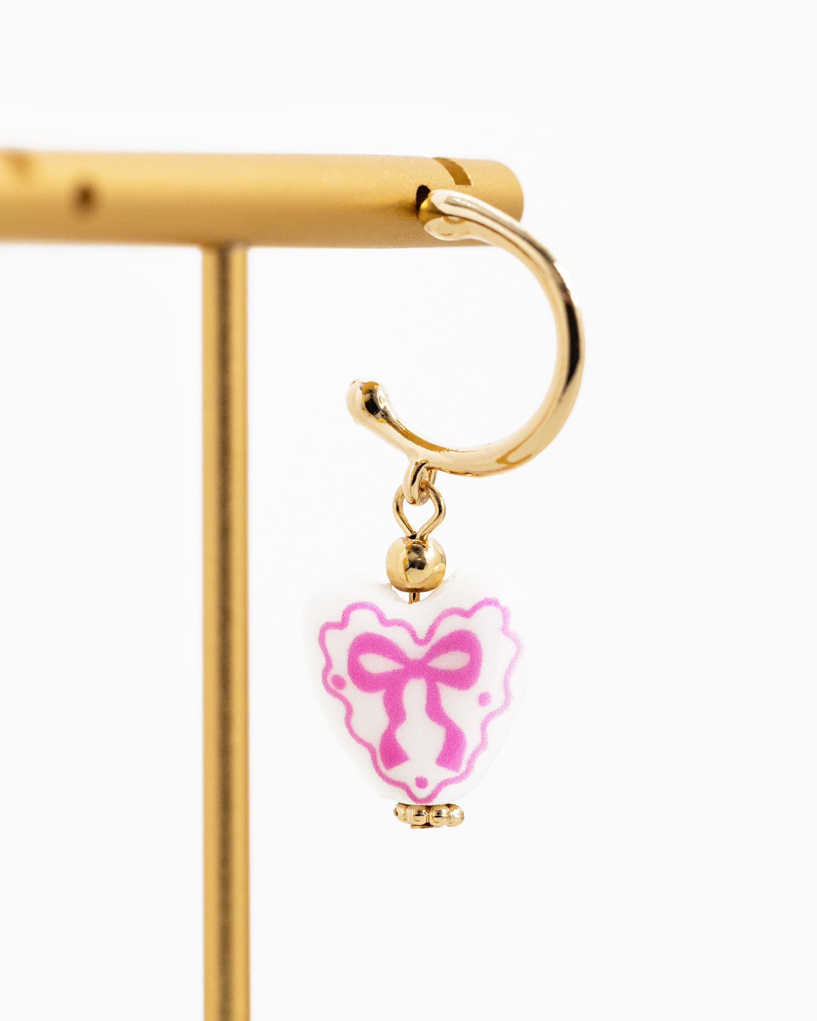 Ceramic Heart Bow Graphic Drop Hoop Earrings