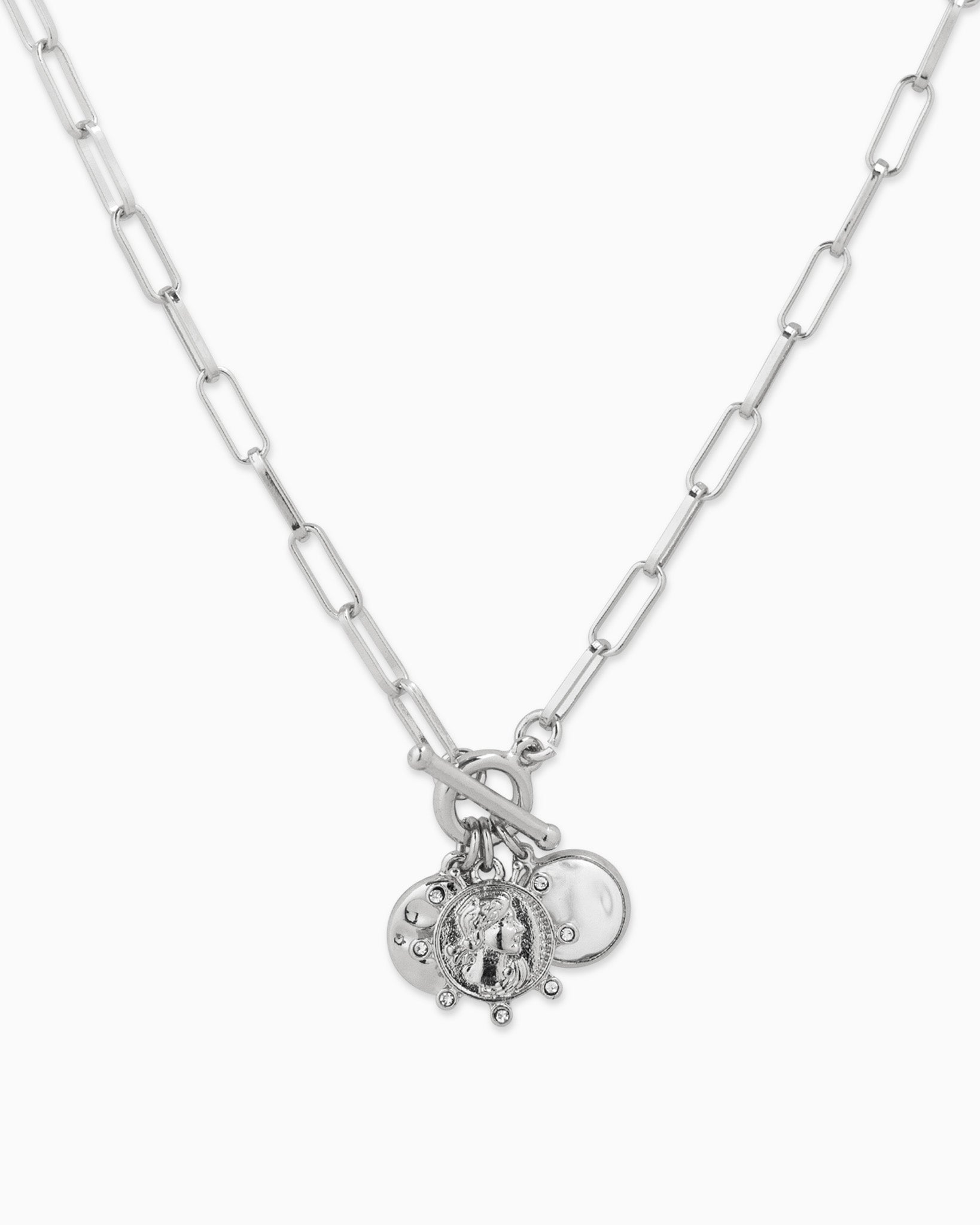 Triple Coin Charm Toggle Pendant Necklace