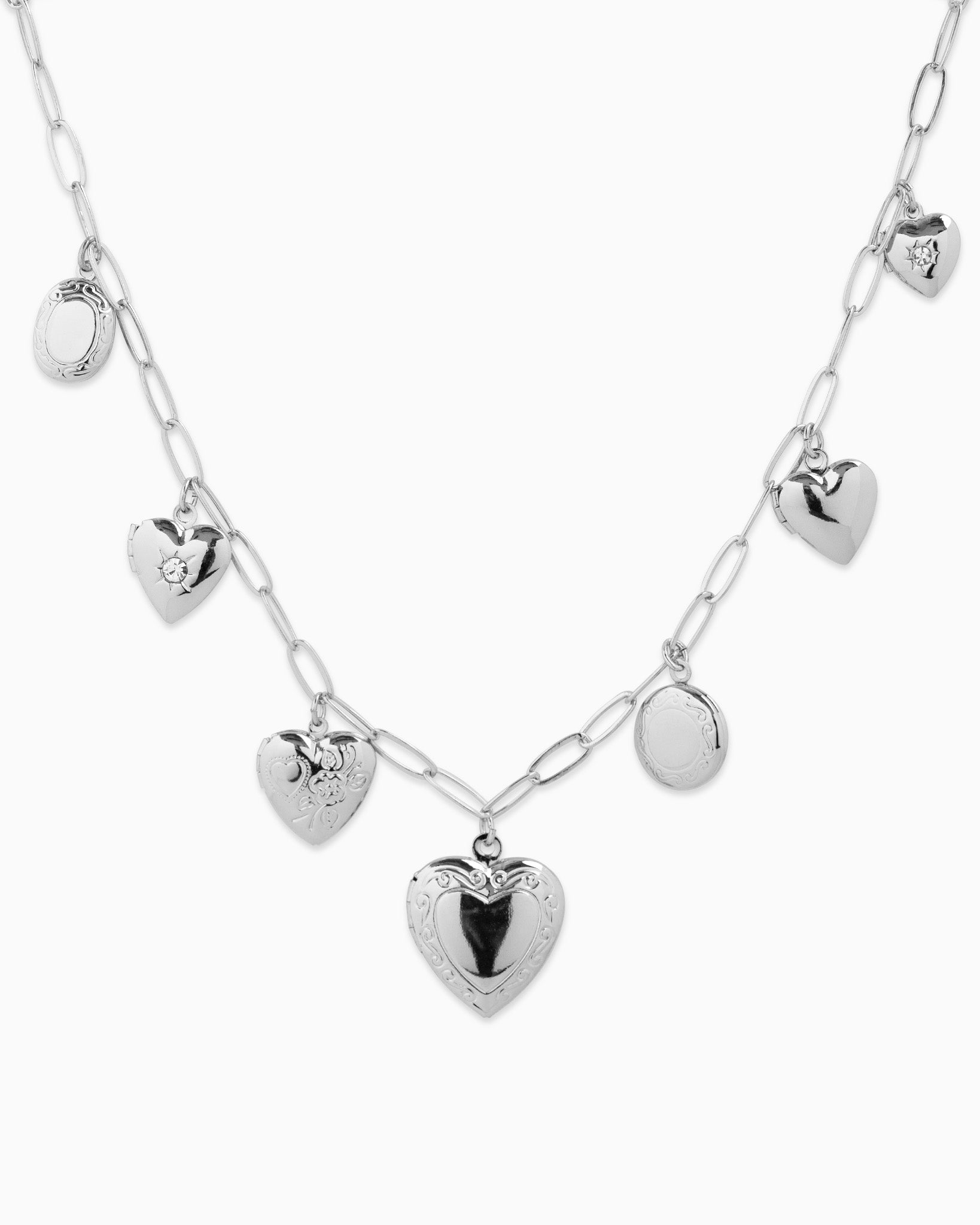 Seven Heart Locket Charm Necklace