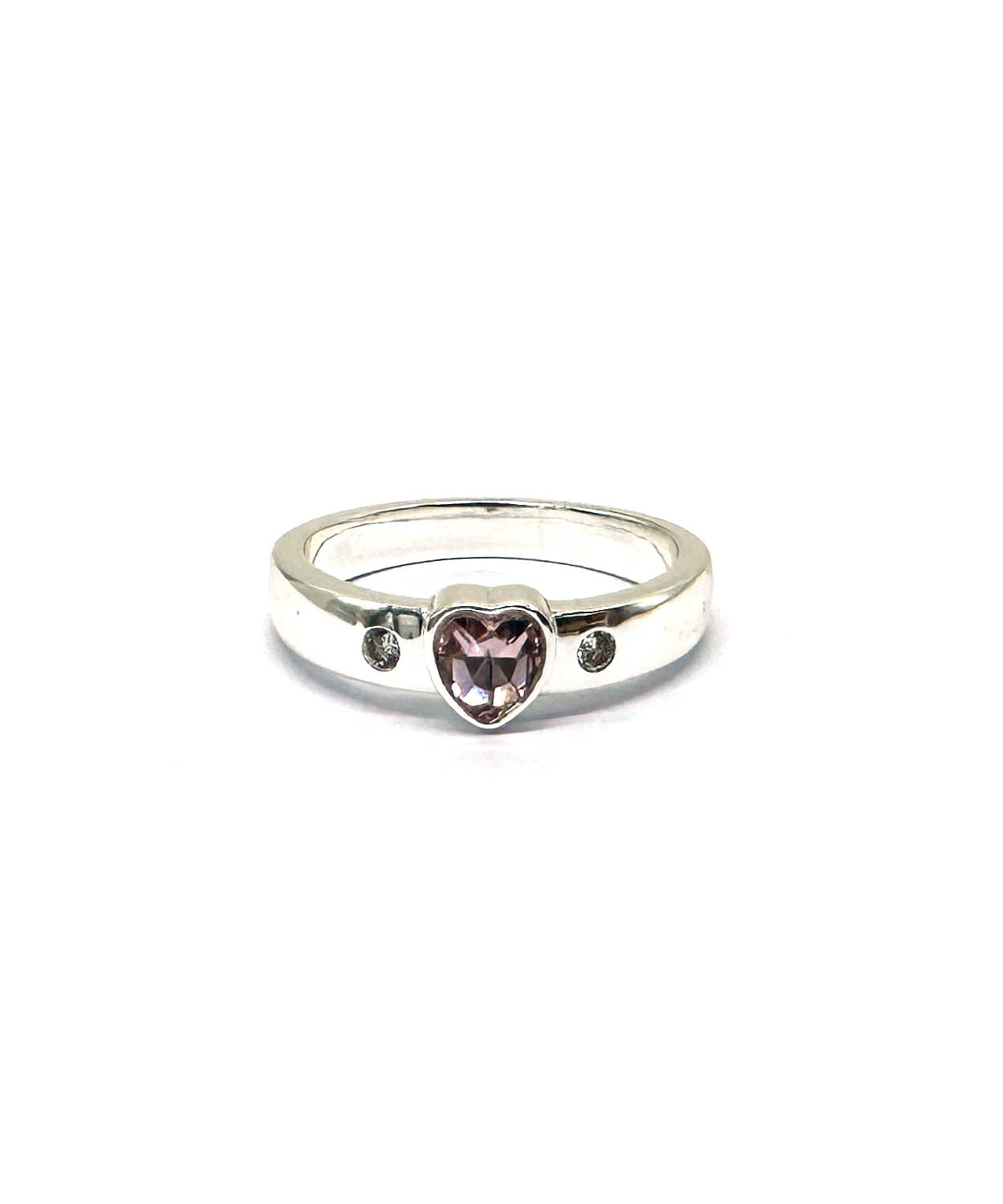 Delicate Pink Heart CZ Band Ring