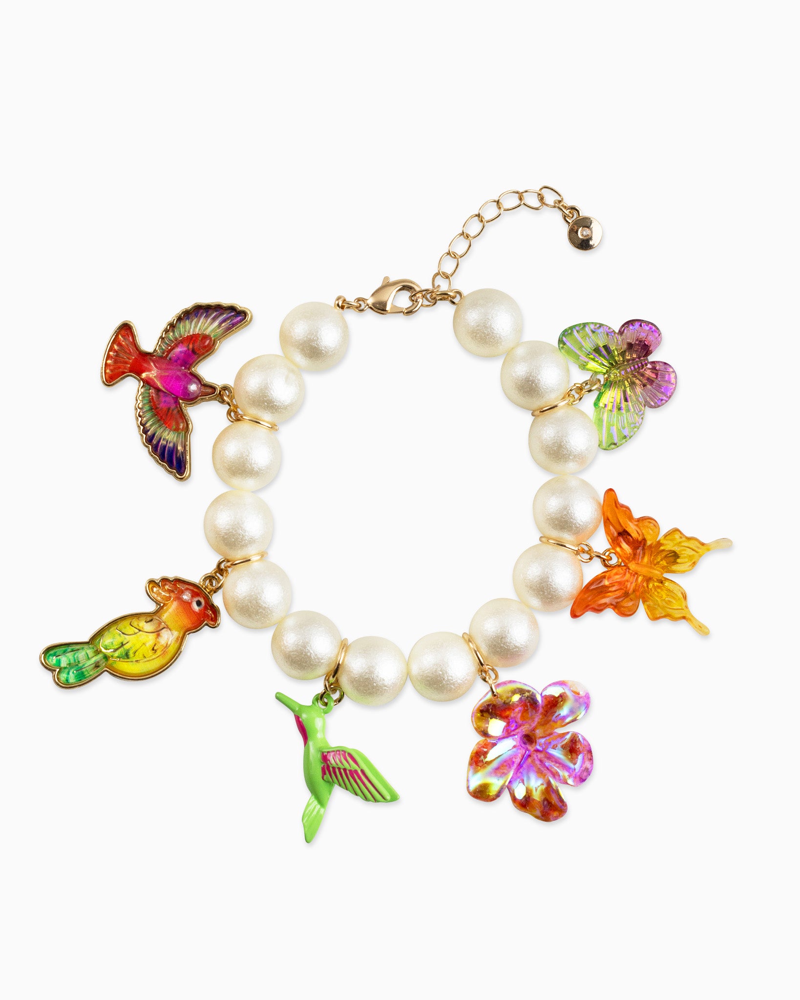 Tropical Animal Charm Bold Pearl Bead Bracelet