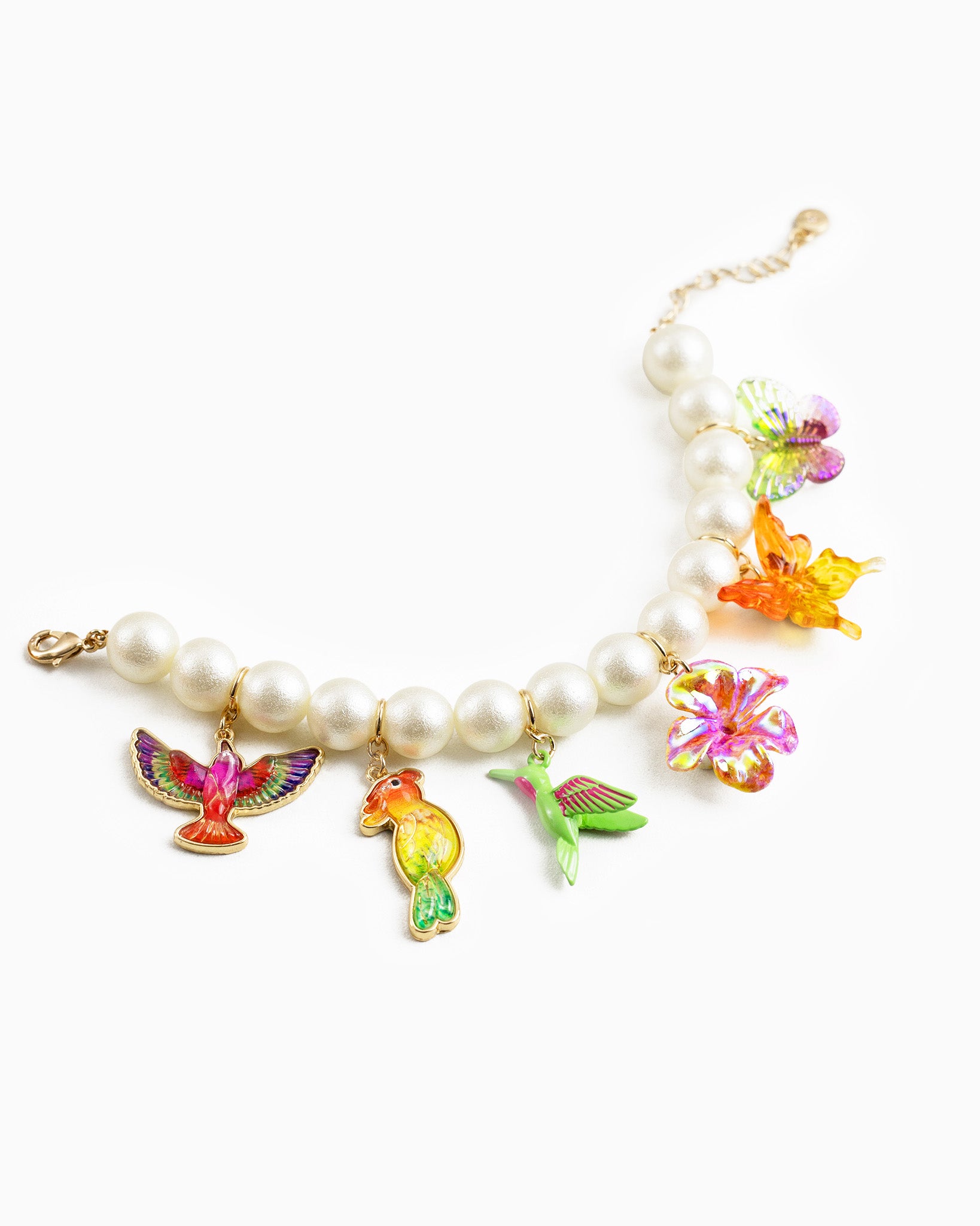 Tropical Animal Charm Bold Pearl Bead Bracelet