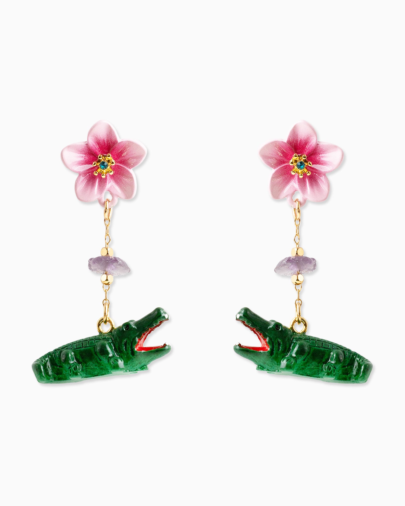 Flower Crocodile Drop Earrings