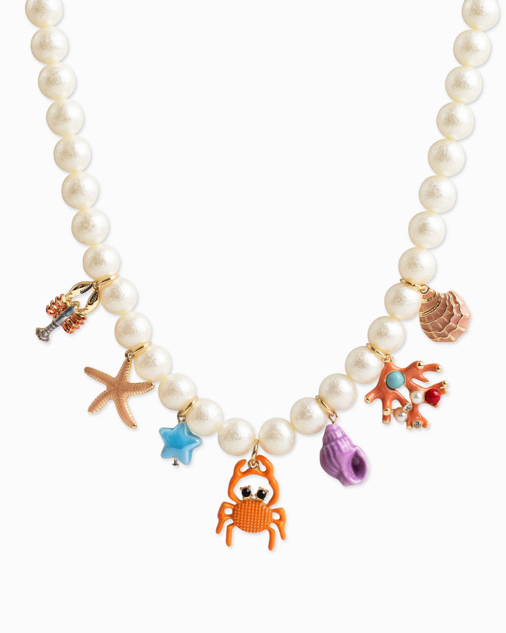 Colorful Sea Life Charm Pearl Necklace