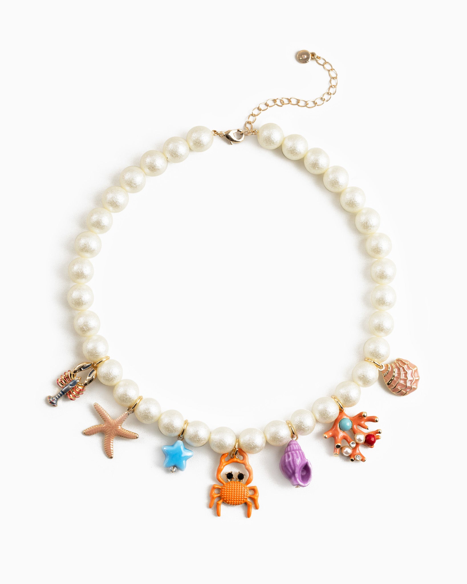 Colorful Sea Life Charm Pearl Necklace