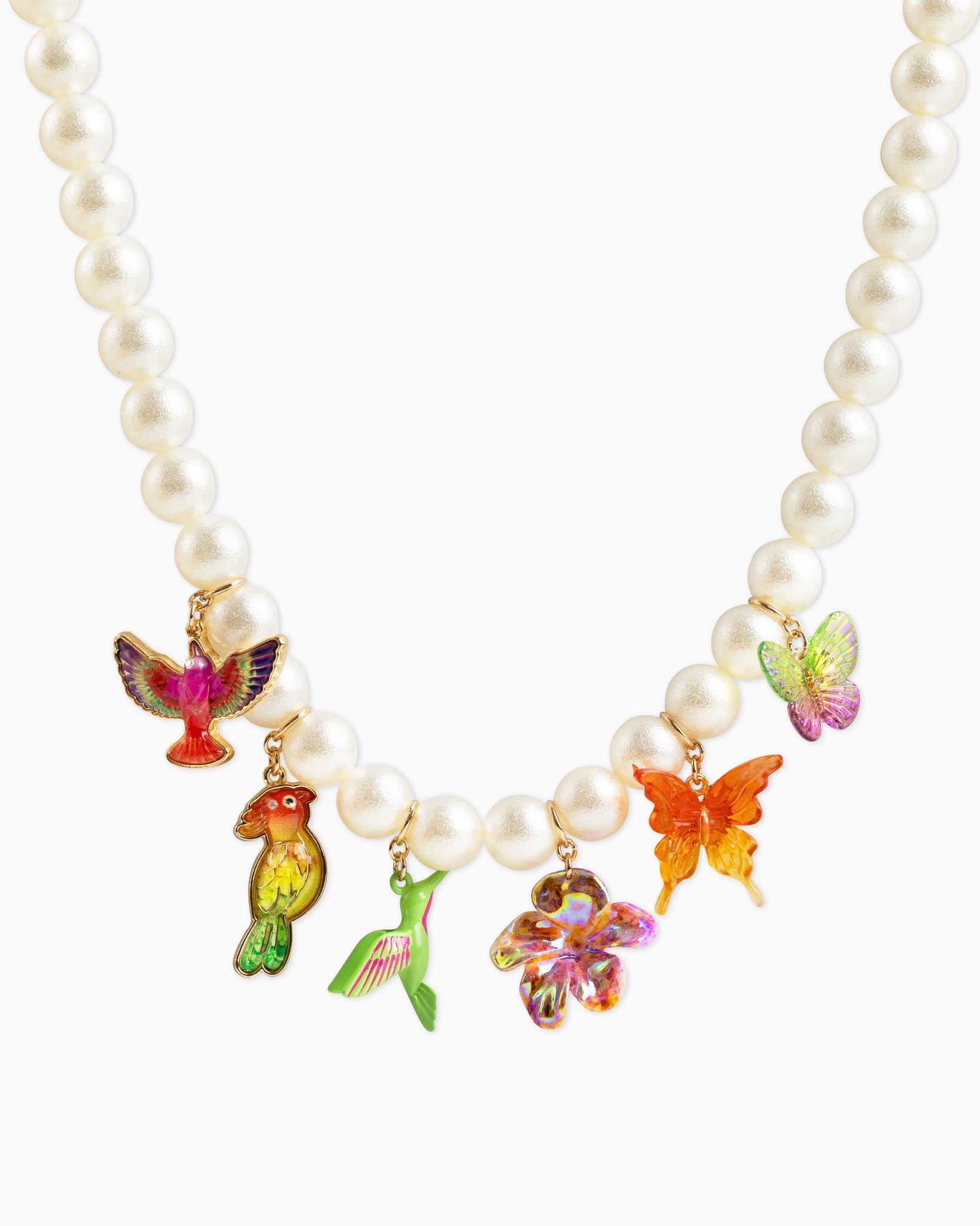 Tropical Animal Charm Bold Pearl Bead Necklace