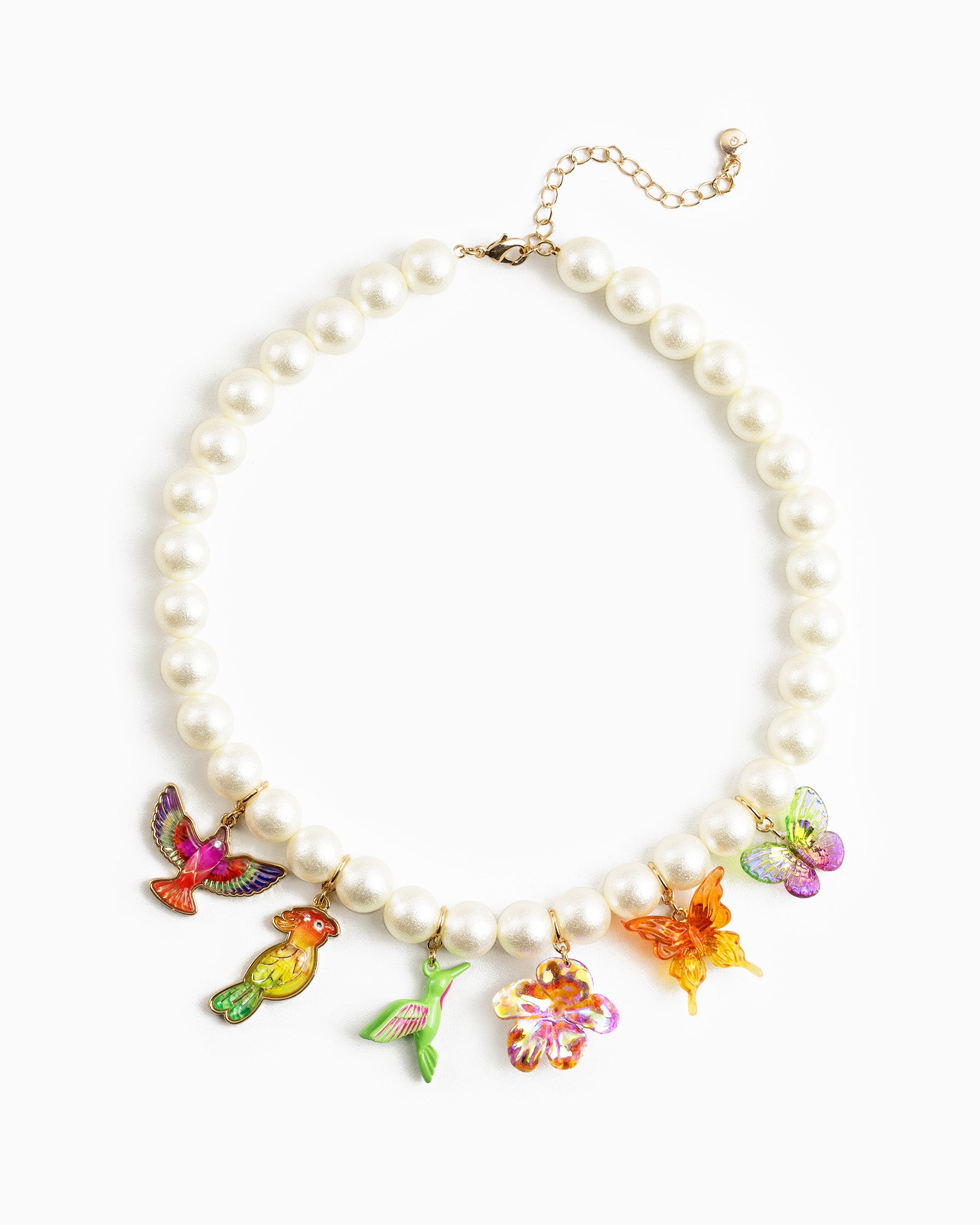 Tropical Animal Charm Bold Pearl Bead Necklace