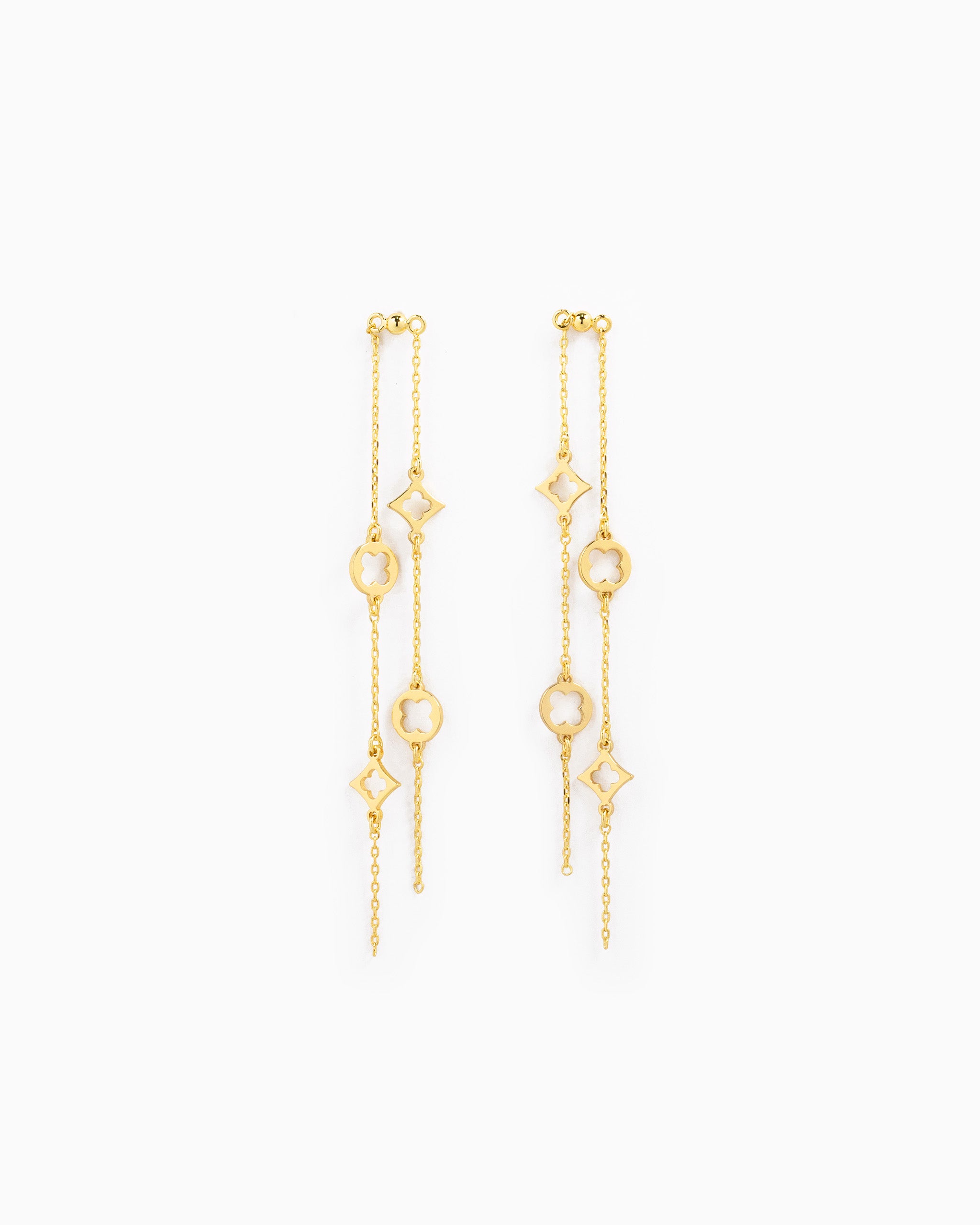 clover diamond double line drop earrings