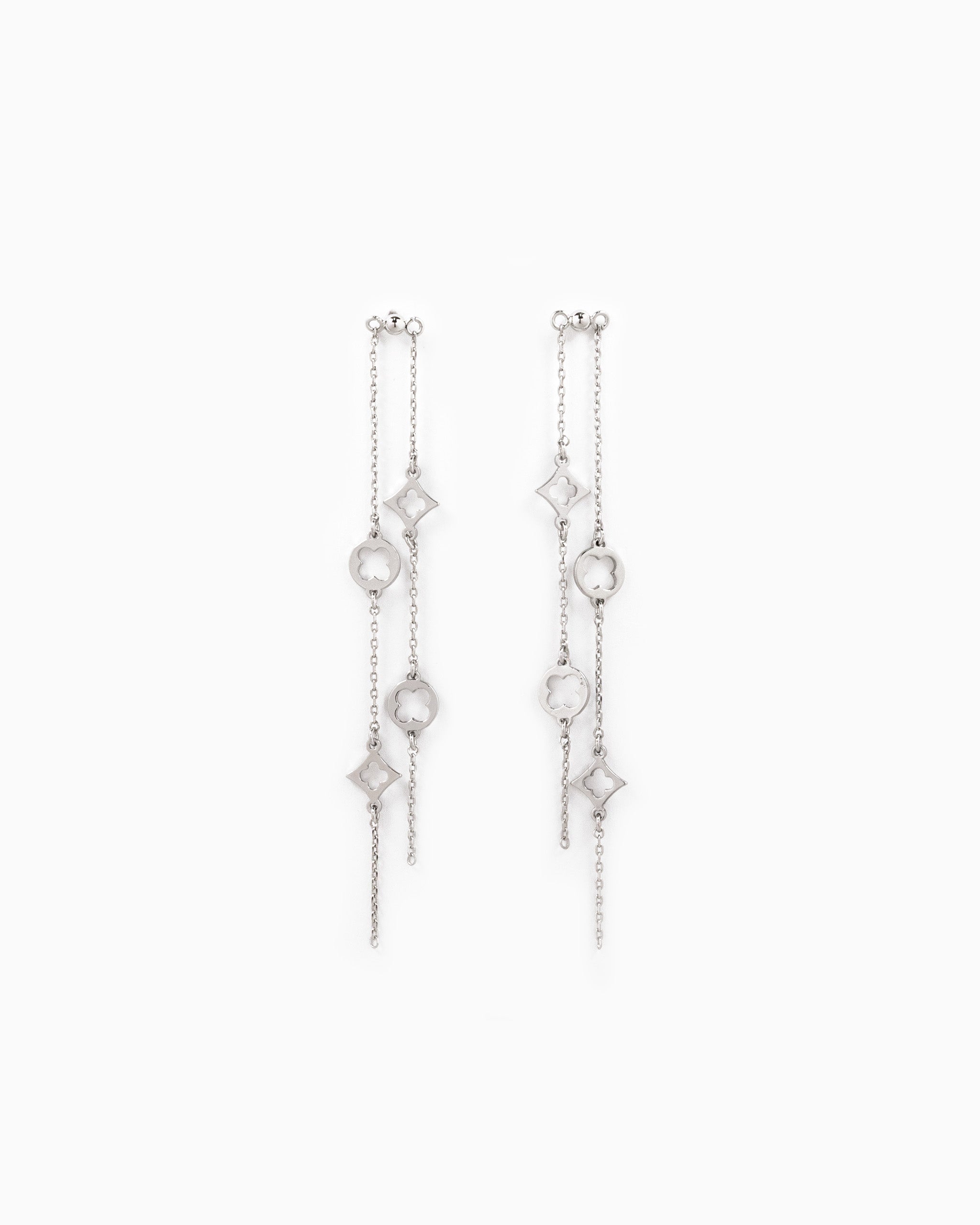 clover diamond double line drop earrings